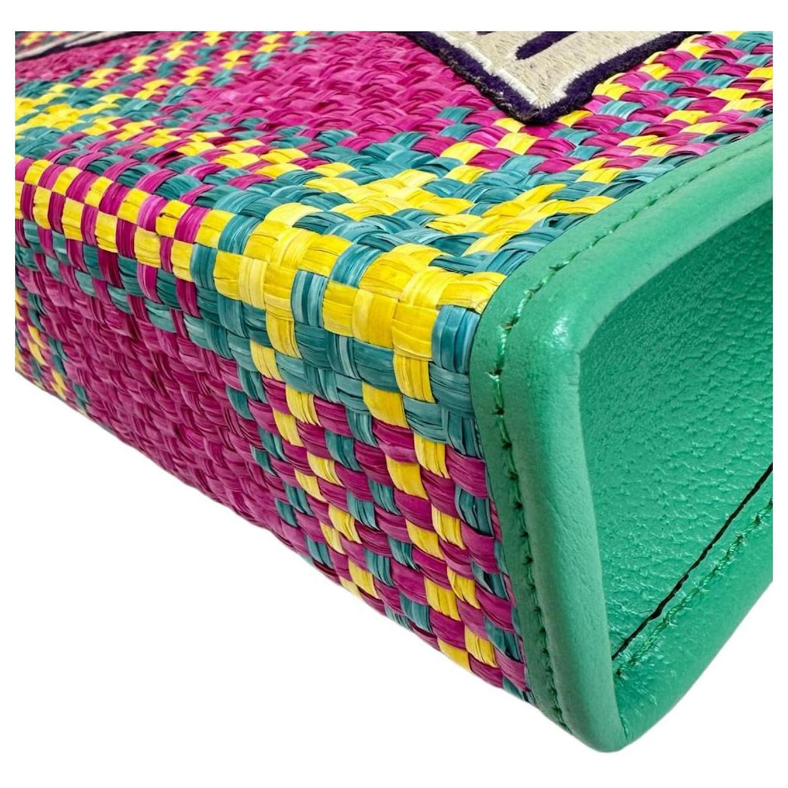 Gucci Hawaii Logo Leather/Straw Clutch Bag Limited Green ref