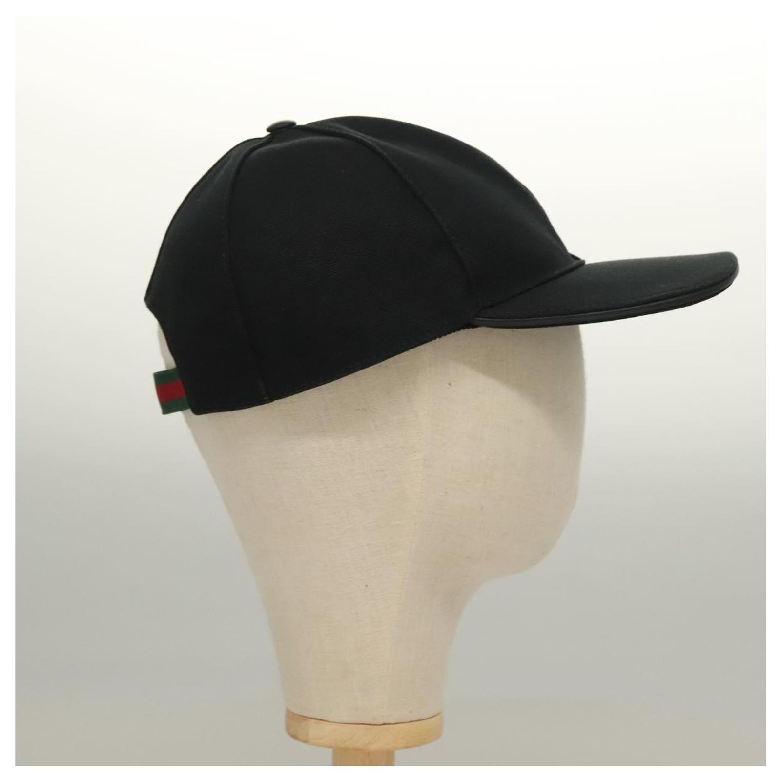 GUCCI Web Sherry Line Cap Canvas L Black Red Green Auth 