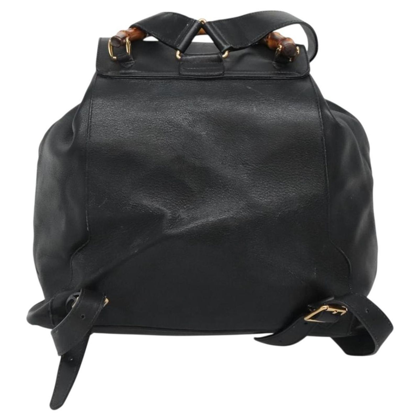 GUCCI Bamboo Backpack Leather Black Gold 003 2058 0016 Auth 