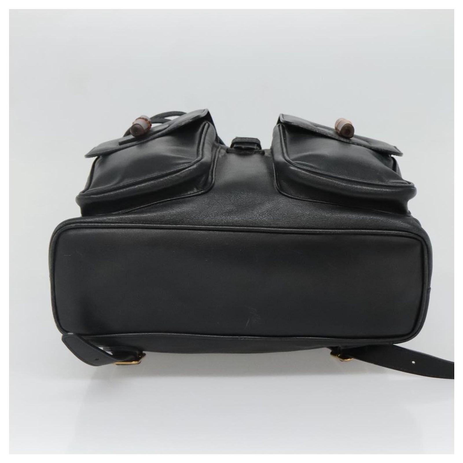 GUCCI Bamboo Backpack Leather Black Gold 003 2058 0016 Auth  display picture 2