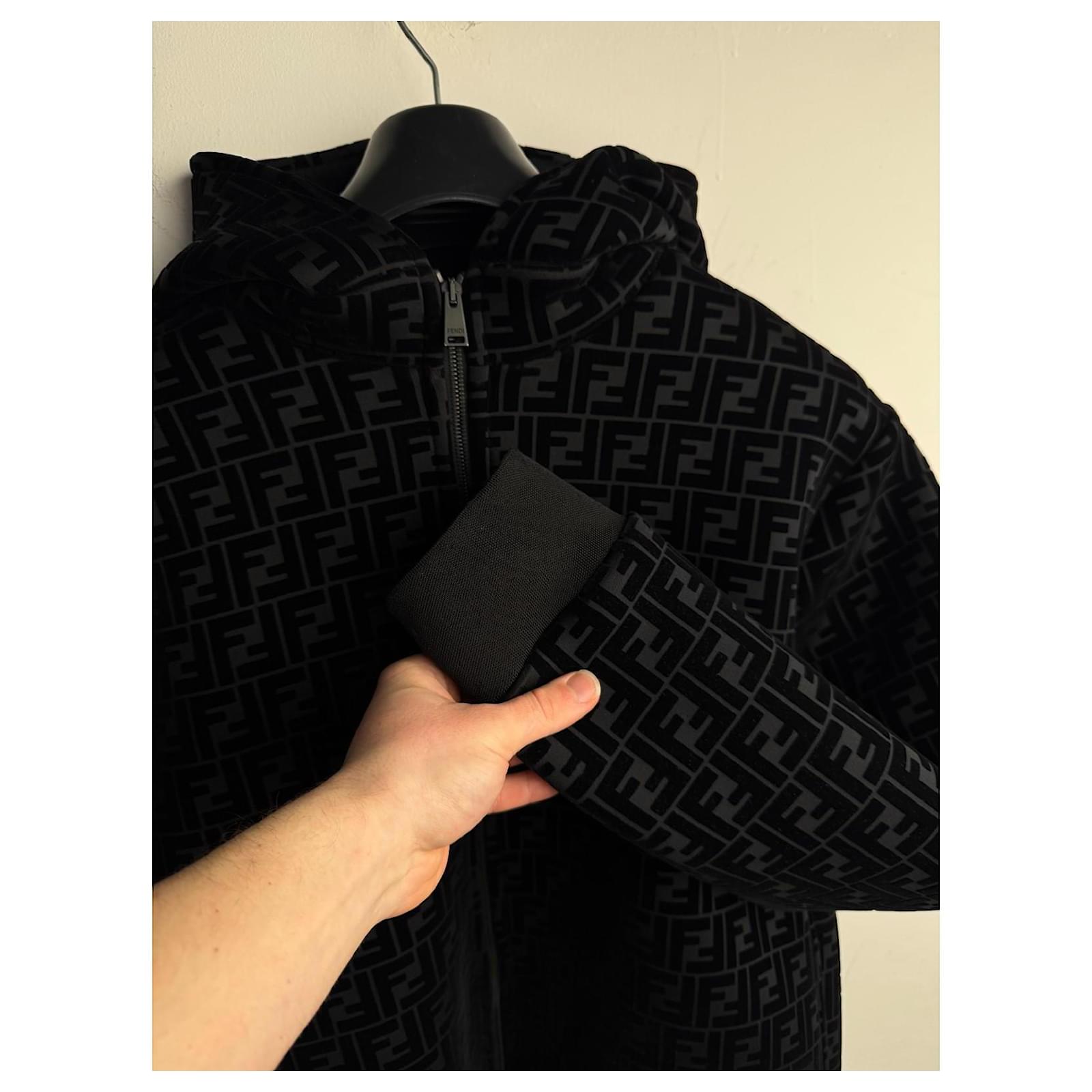 Fendi FF Monogram Chenille Zip Hoodie Black Polyester ref.2418260