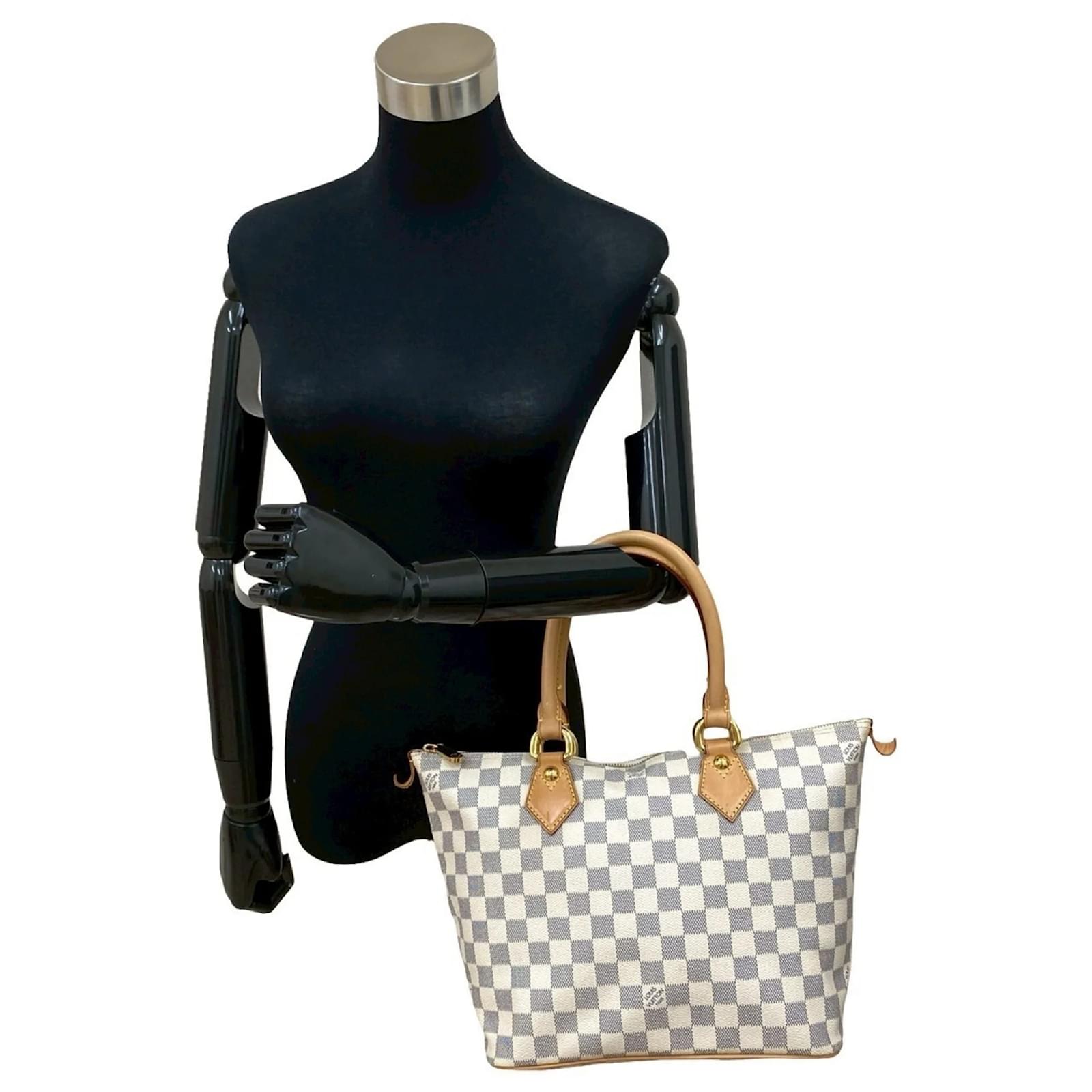 Louis Vuitton Saleya PM Damier Azur Leather Tote Bag White Beige Navy blue Plastic ref.2418622
