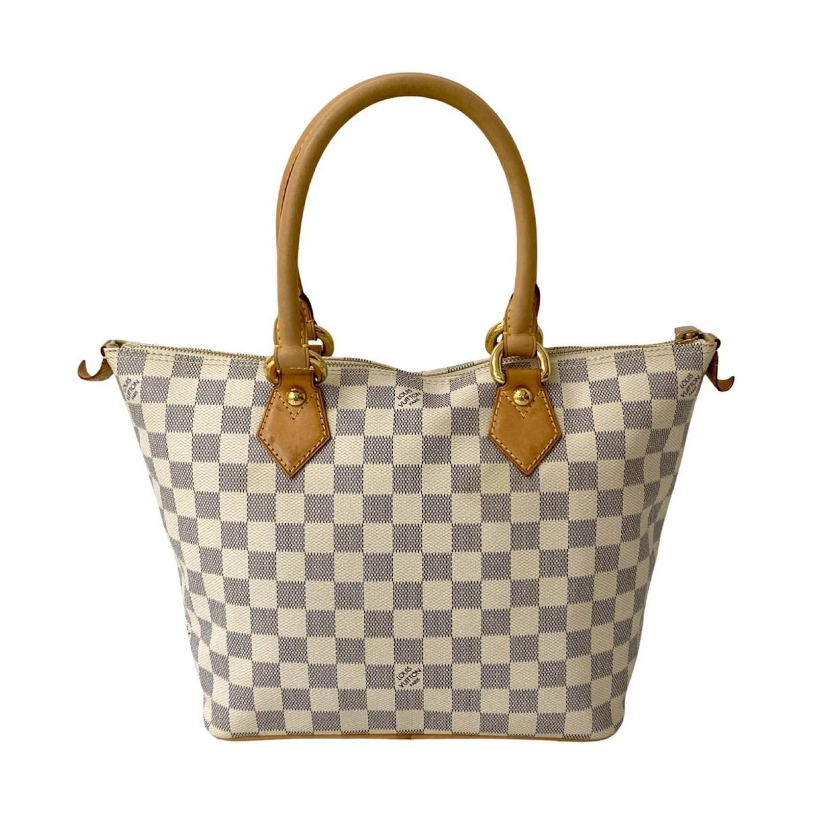 Louis Vuitton Saleya PM Damier Azur Leather Tote Bag White Beige Navy blue Plastic ref.2418622
