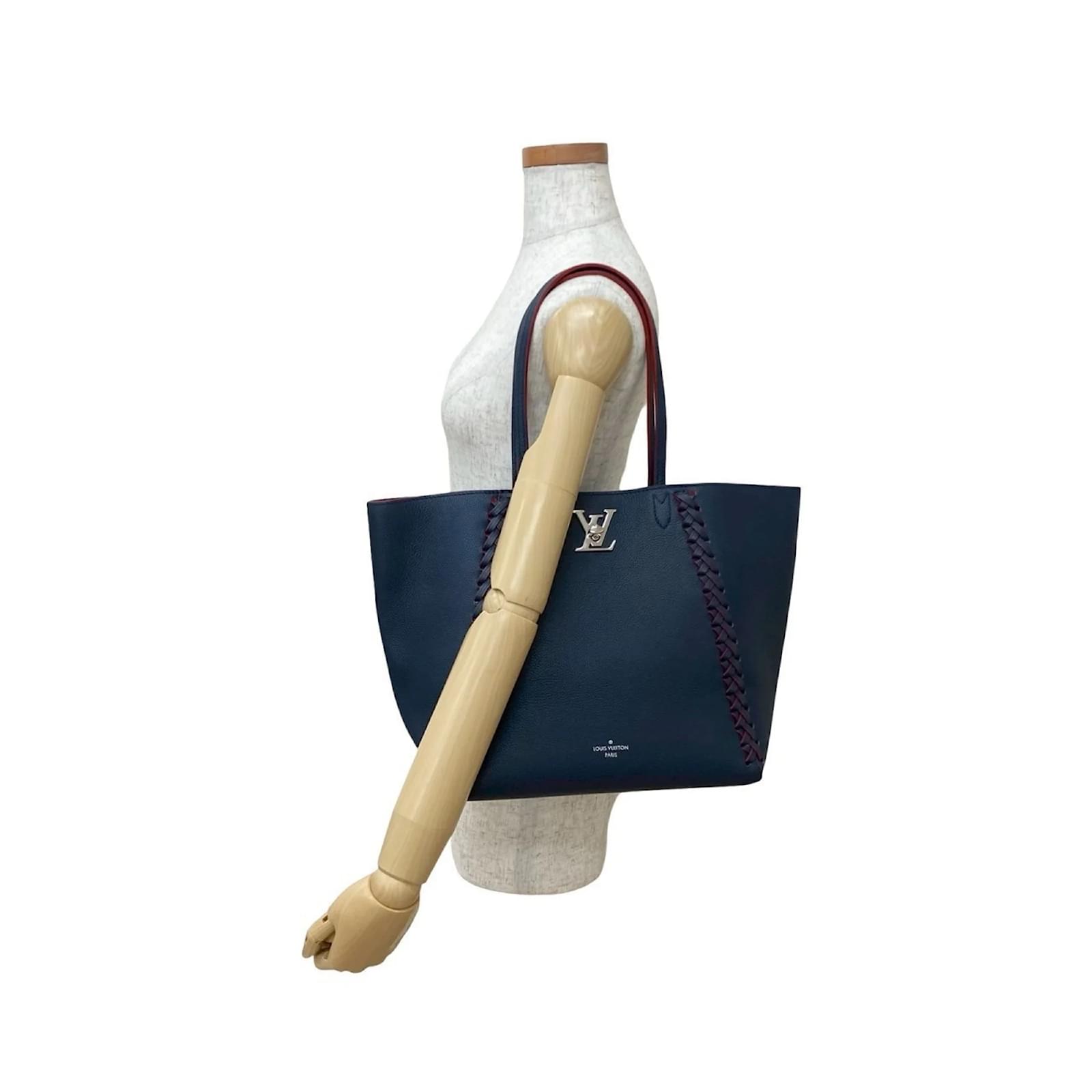 Louis Vuitton LockMe Cabas Leather Turnlock Tote Bag Red Navy blue ref.2418634