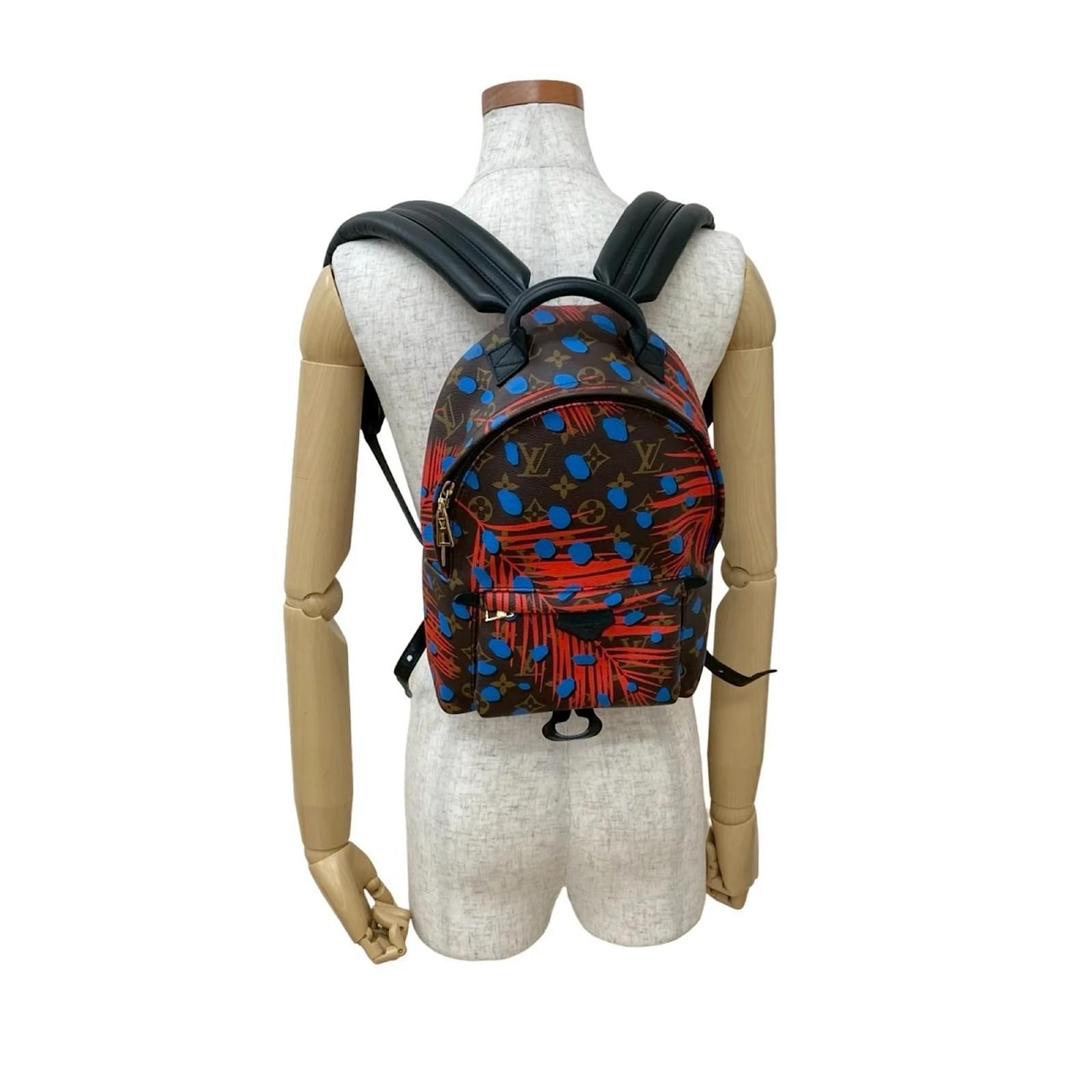 Louis Vuitton Palm Springs Monogram Jungle Dot Leather Backpack Brown Red Blue Plastic ref.2418651