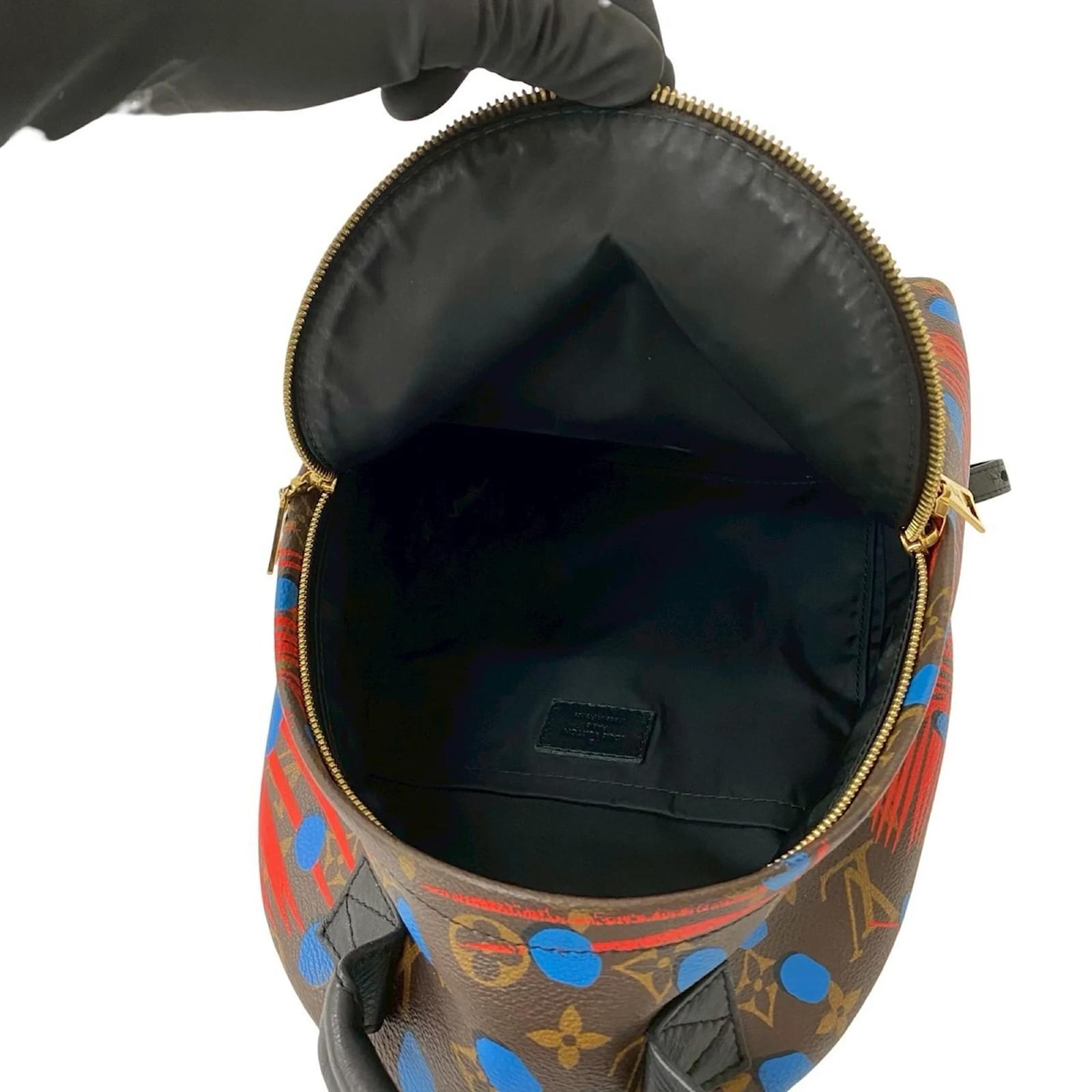 Louis Vuitton Palm Springs Monogram Jungle Dot Leather Backpack Brown Red Blue Plastic ref.2418651