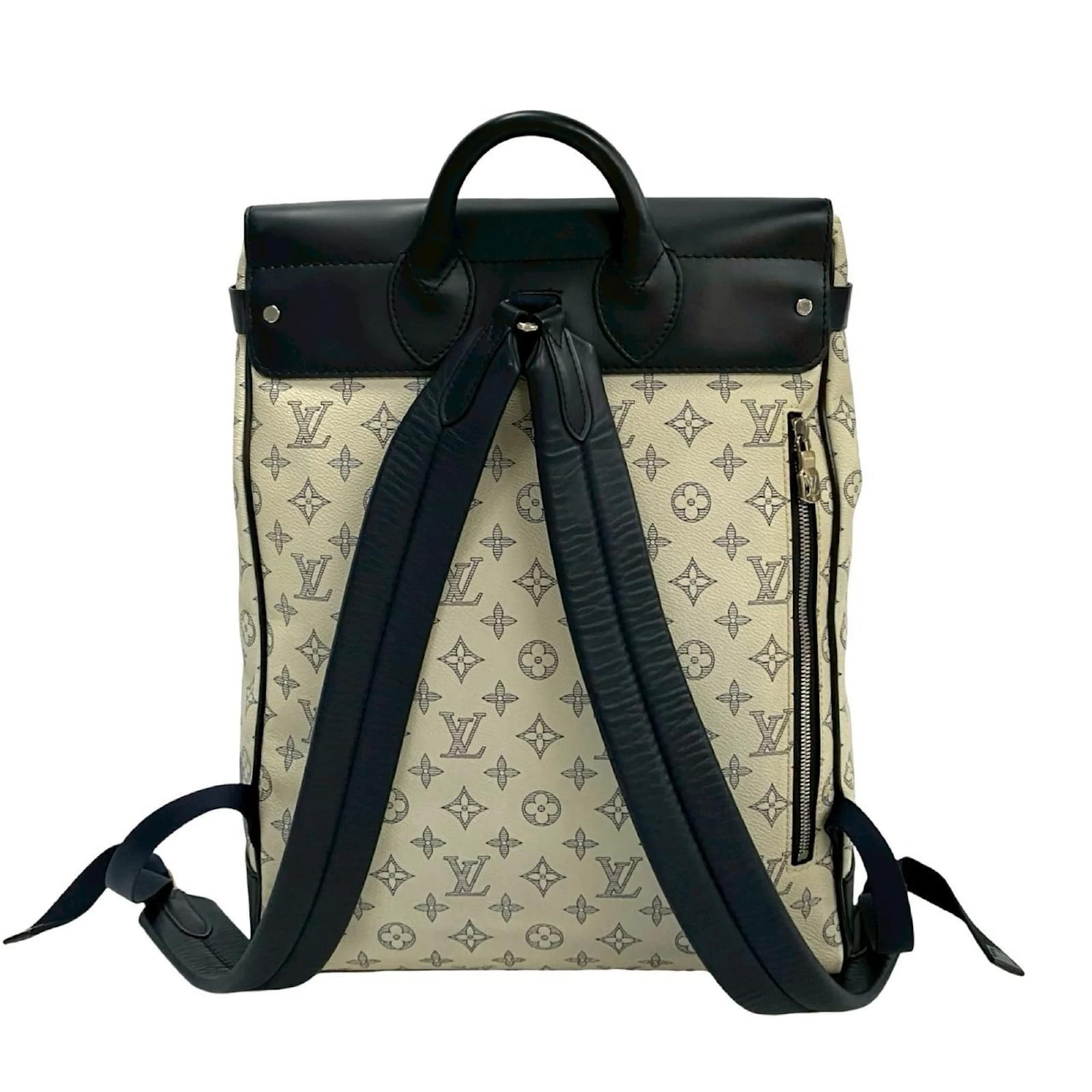 Louis Vuitton Monogram Savannah Steamer Leather Backpack White Navy blue Plastic ref.2418661