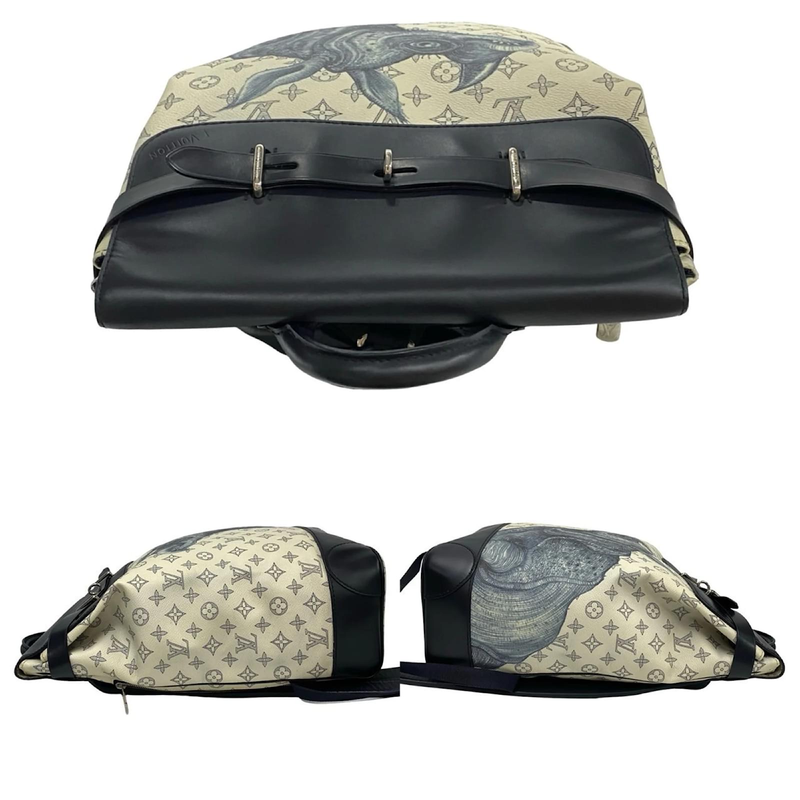 Louis Vuitton Monogram Savannah Steamer Leather Backpack White Navy blue Plastic ref.2418661