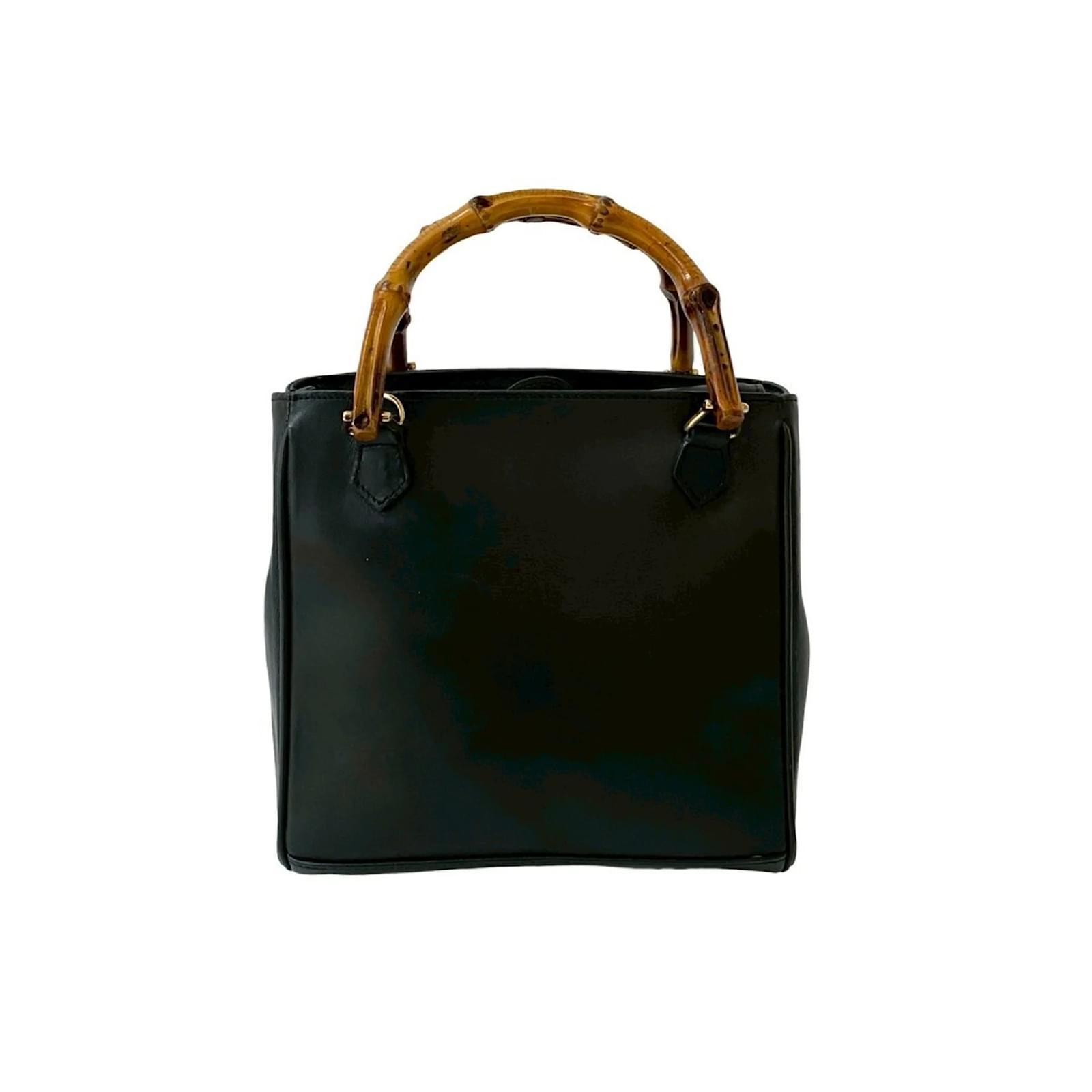 Gucci Old Bamboo Leather Handbag Black Joli Closet