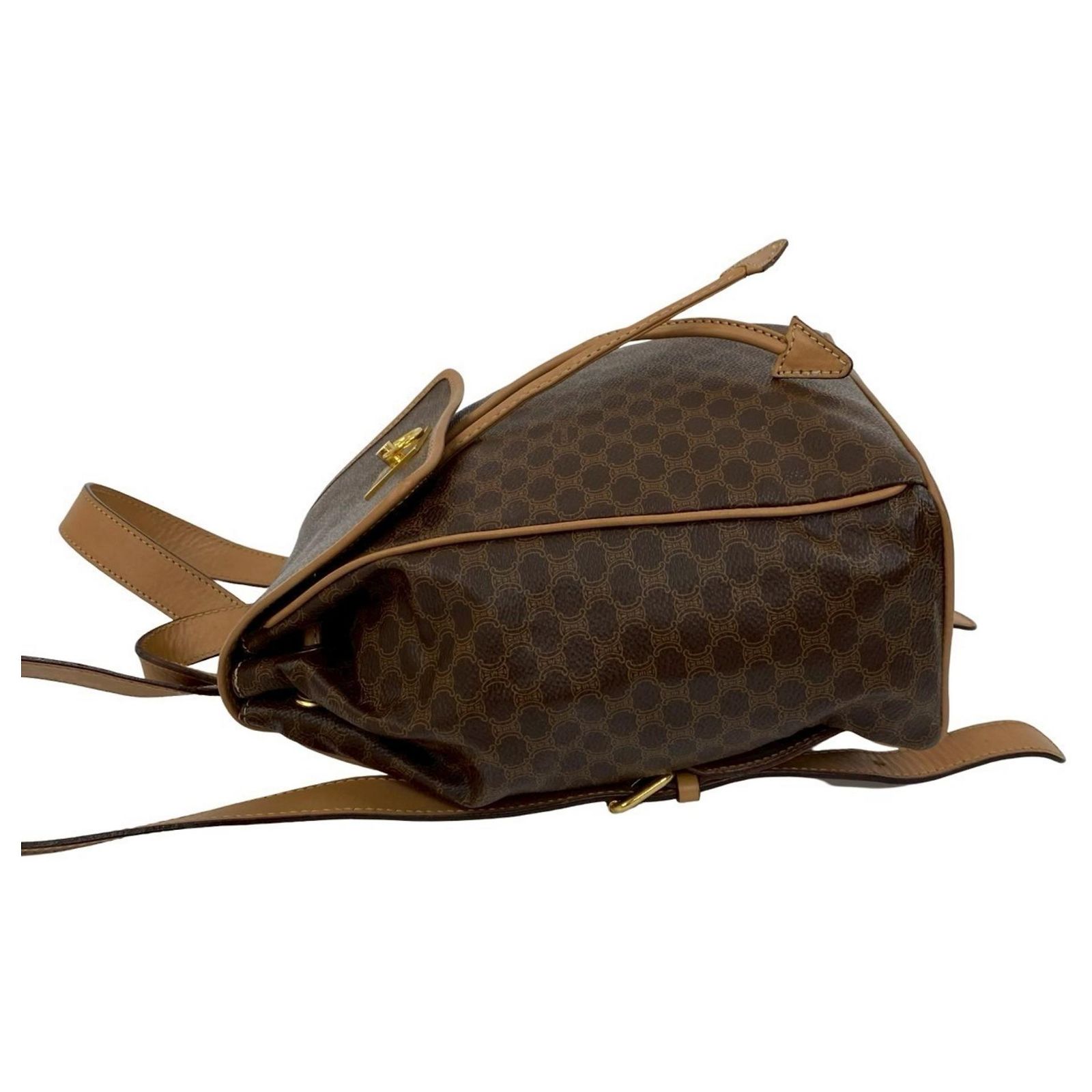 CELINE Macadam pattern logo ring hardware genuine leather backpack brown -6027 Celine Beige Triomphe Macadam Monogram Logo GHW Bucket  main image 2