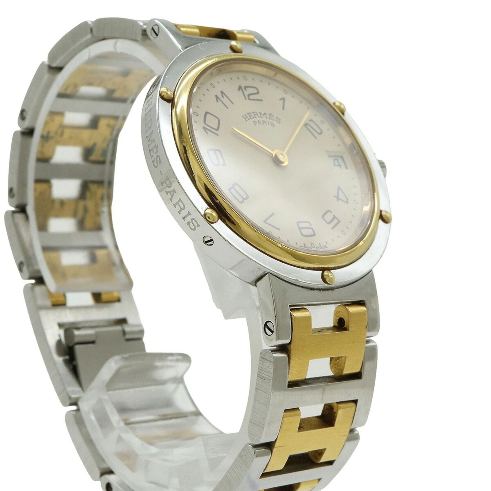 Hermes Watch Clipper Ivory HERMES Clipper Date Ivory Dial Gold 34mm Two Tone Qz Men main image 2