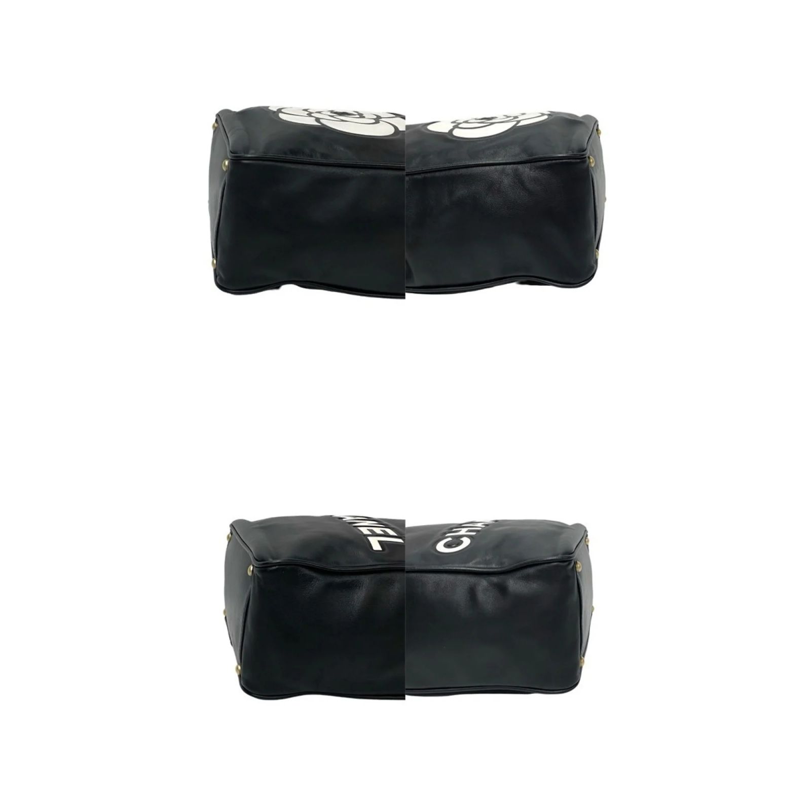 Timeless Chanel Camellia Logo Lambskin Tote Bag Black White 