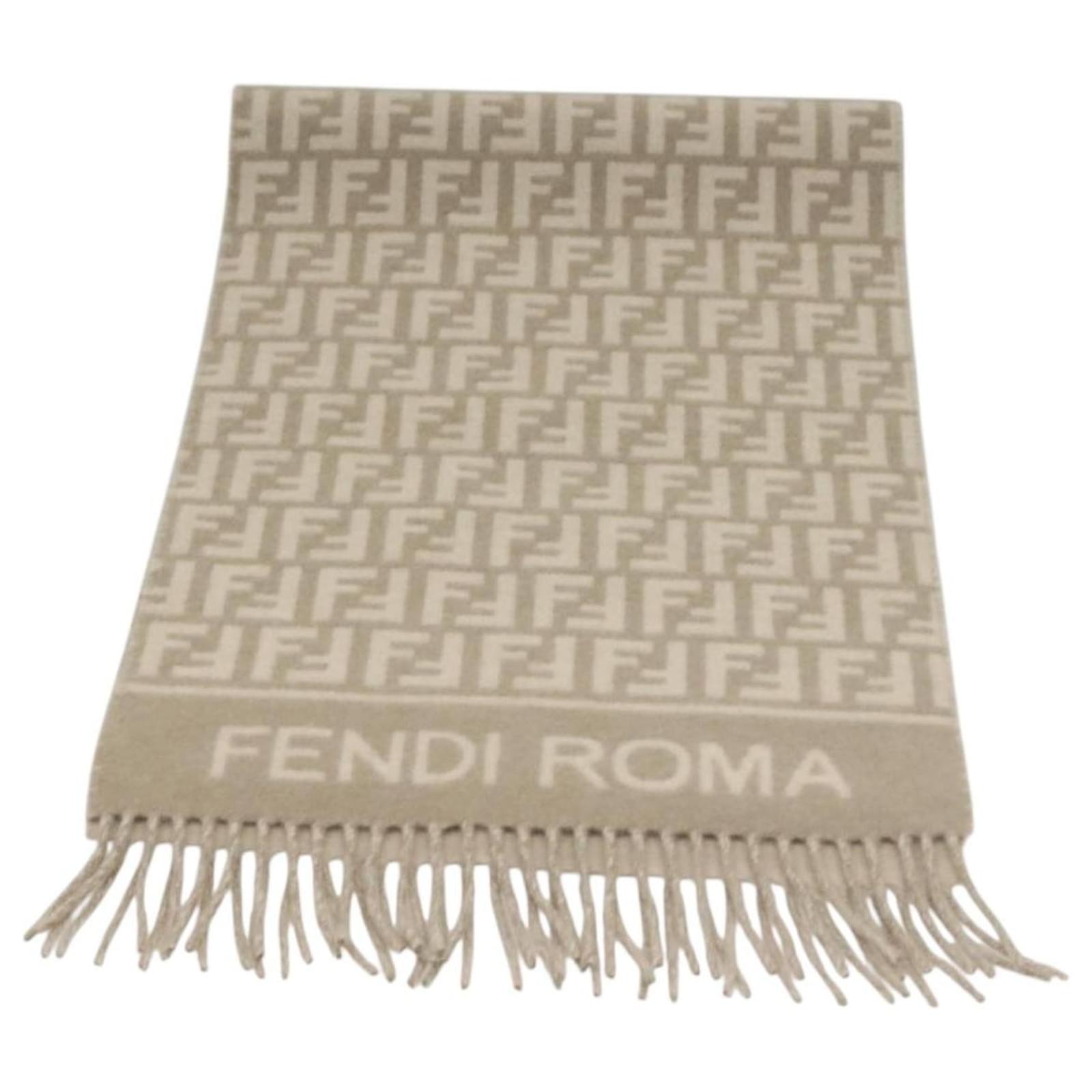 FENDI Zucca Canvas Scarf Wool Beige Auth am8770 ref.2420265 - Joli