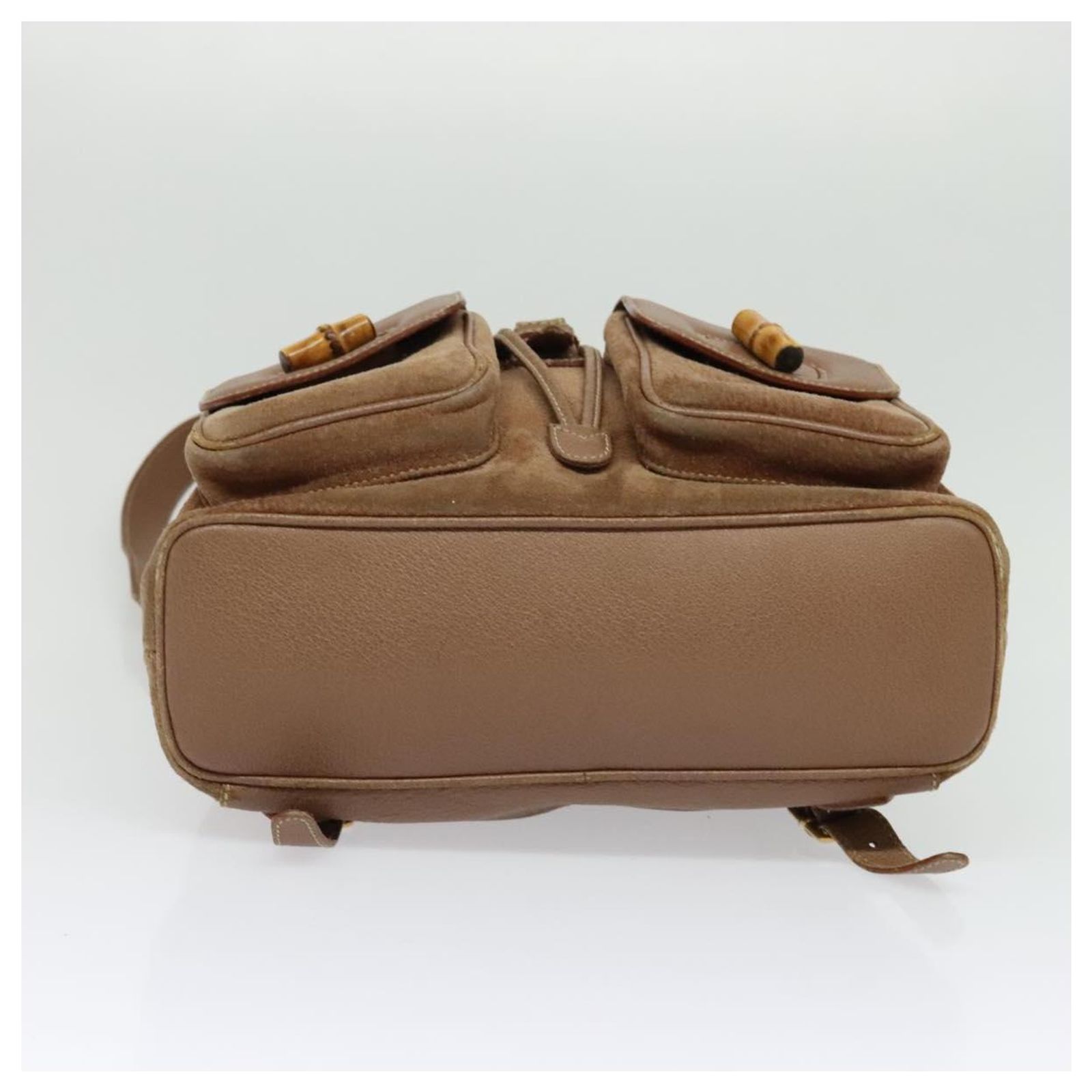 GUCCI Bamboo Backpack Suede Brown Gold 003 2058 0016 Auth 148819 Gucci Bamboo Brown Suede Backpack main image 3
