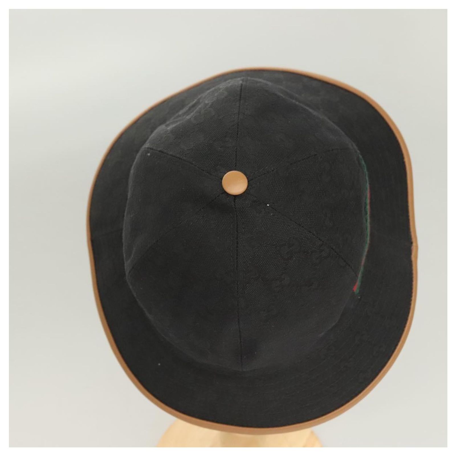 GUCCI GG Canvas Sherry Line Web Bucket Hat Hat Black 722377 