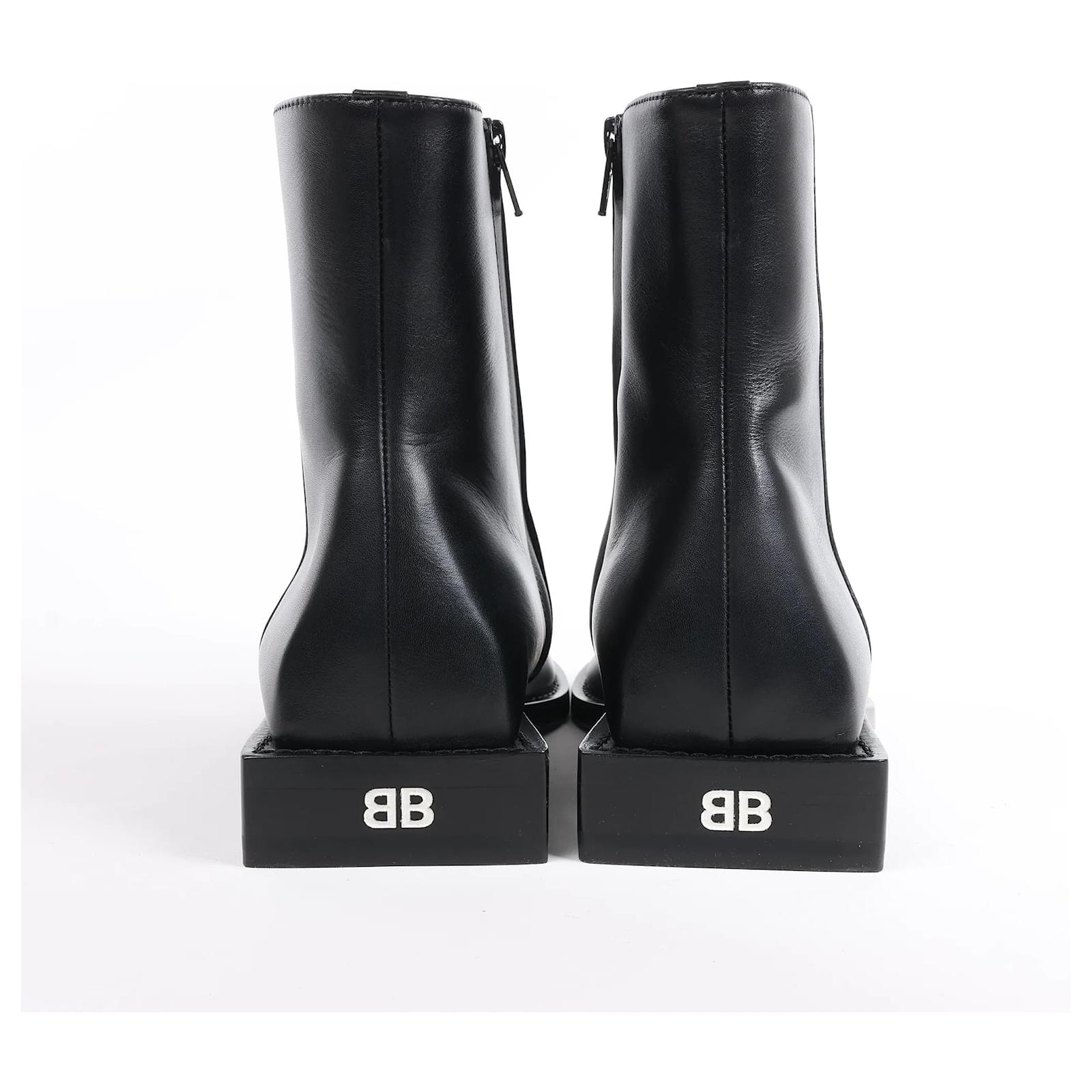 Balenciaga BB Logo Leather Ankle Boots in Black 616349, Size 37 EU