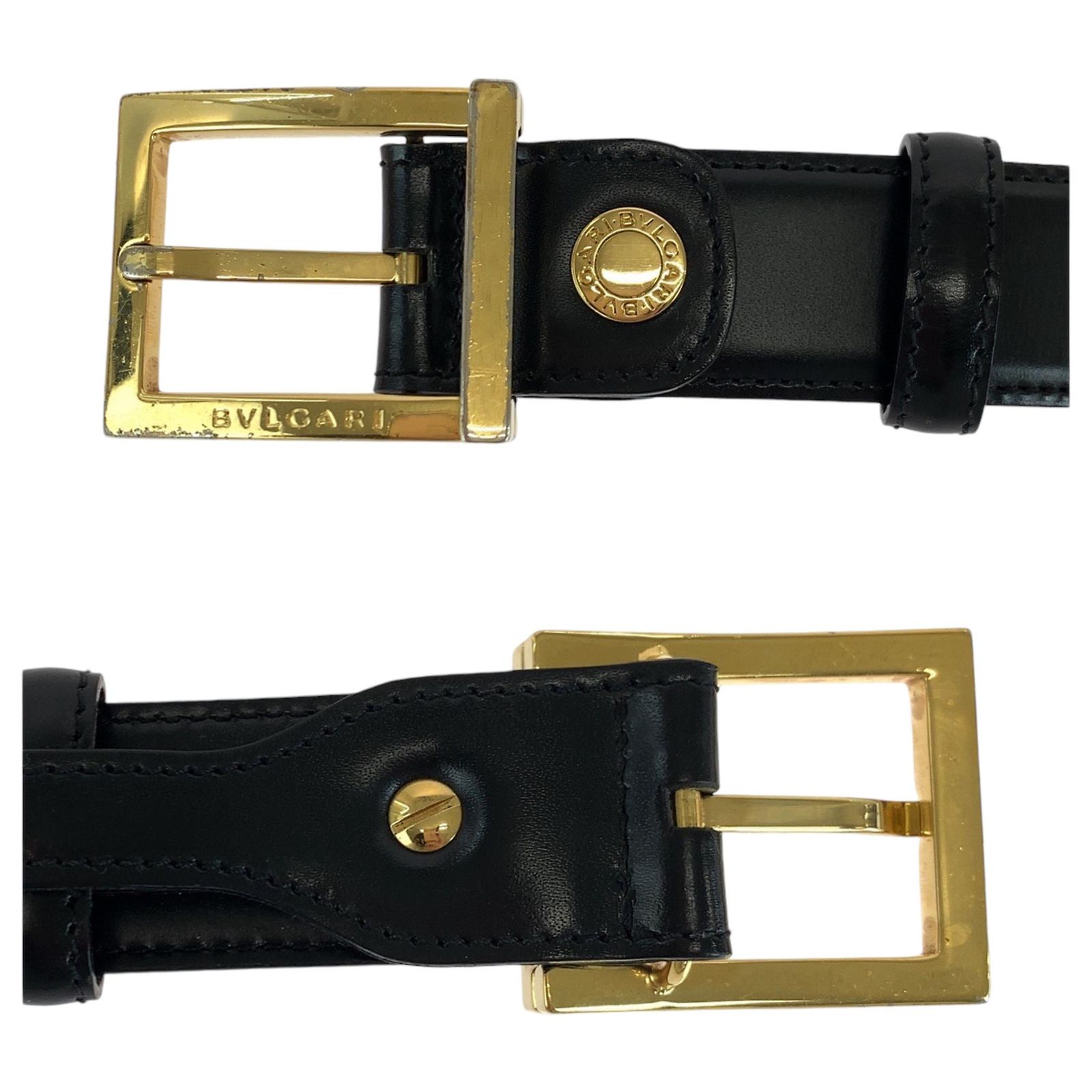 BVLGARI - Black Silver Gold Leather Hardware Belt Bvlgari Belts for Men for sale | eBay main image 2