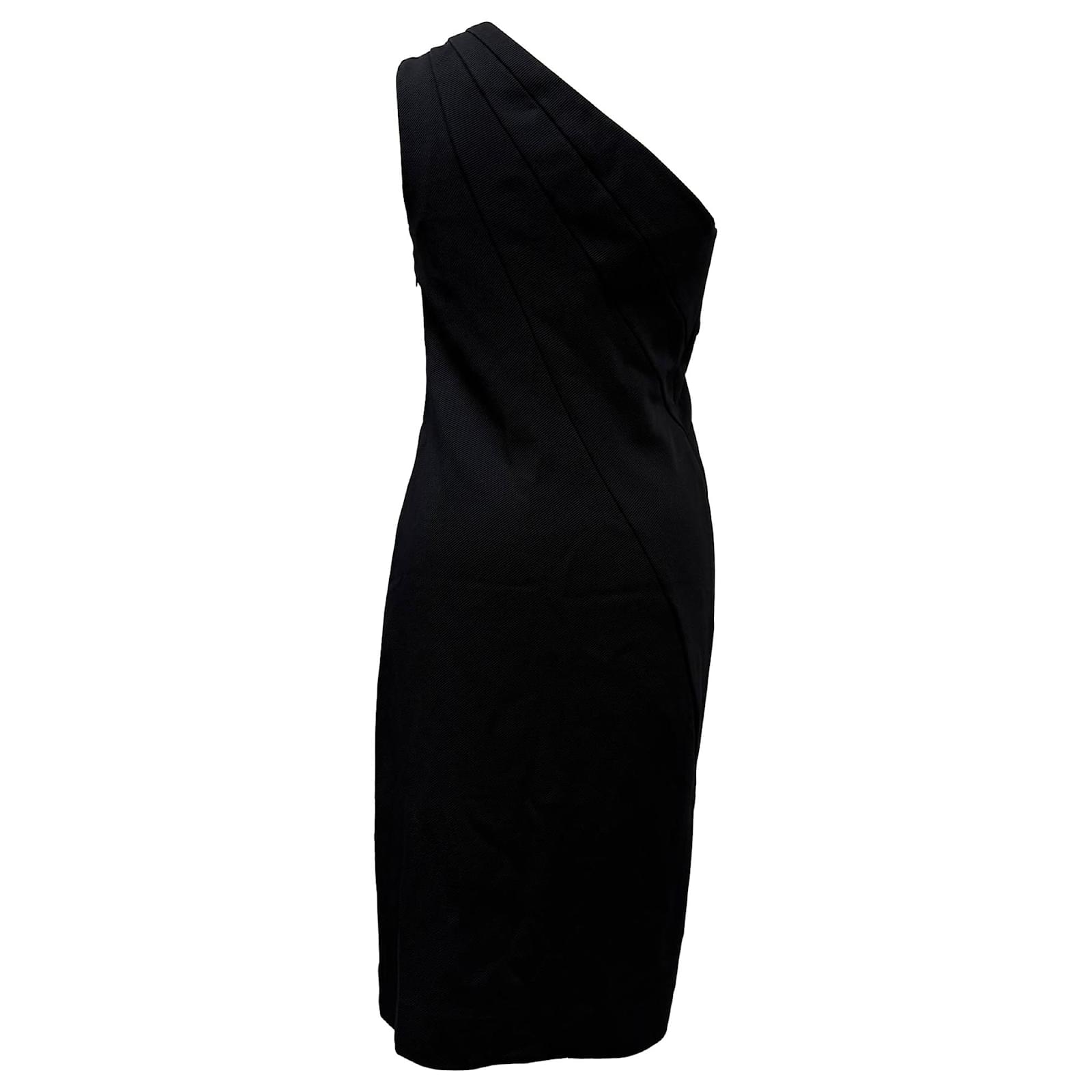 Diane von Furstenberg One Shoulder Knee Length Dress in Black Polyester  ref.2424896 - Joli Closet