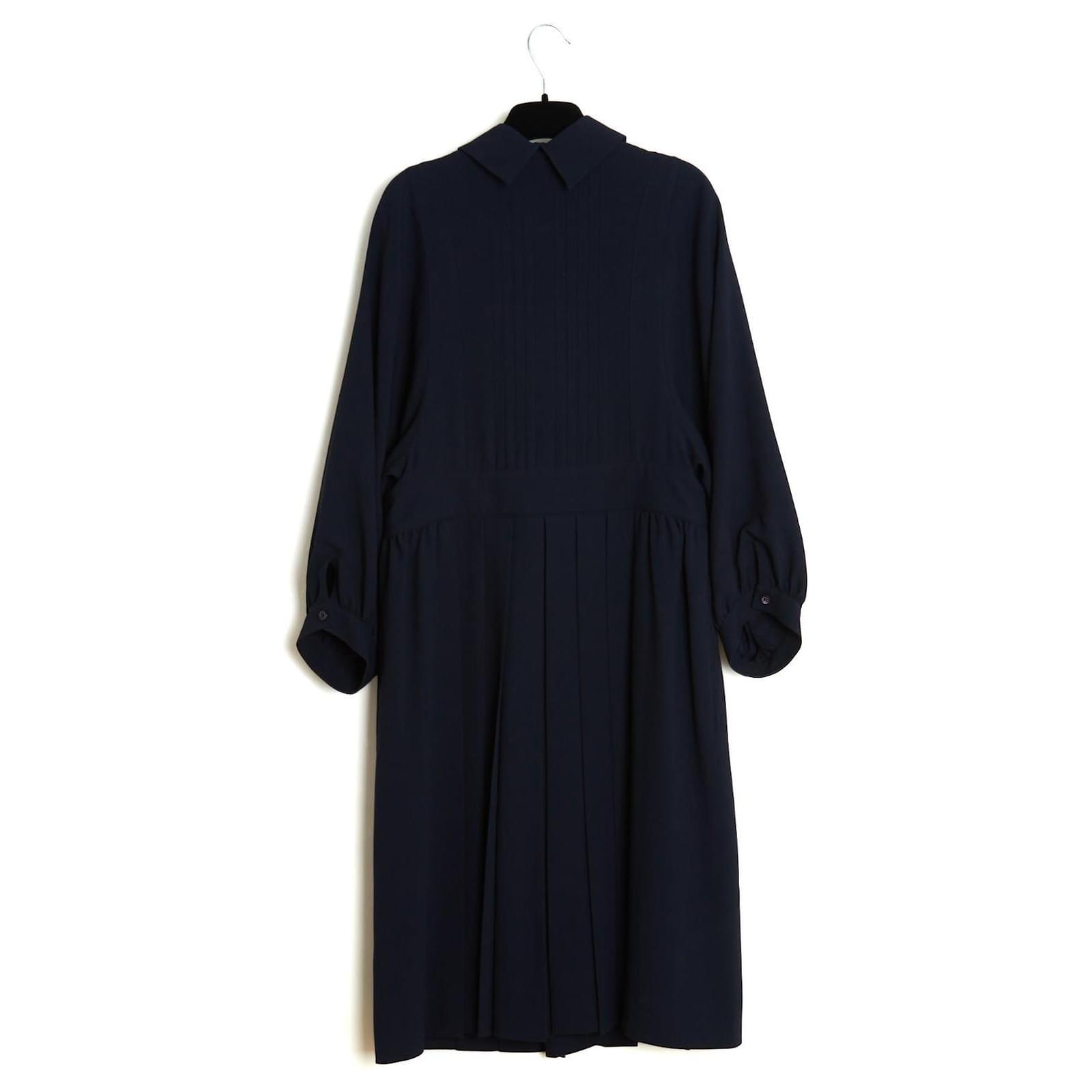 Christian Dior 2017 Navy Wool Pleated Dress FR42 Chiuri UK14 US12 Navy blue  ref.2425896 - Joli Closet