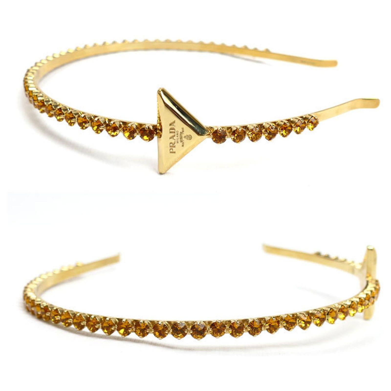 Prada Brass Artificial Crystal Triangle Headband Golden 