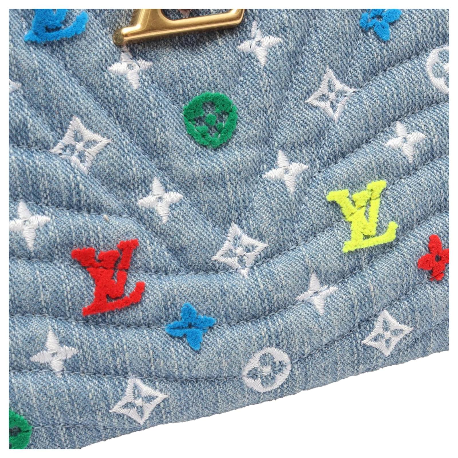 Louis Vuitton Blue Embroidered Monogram Denim New Wave Zipped Pochette Cloth ref.2429674
