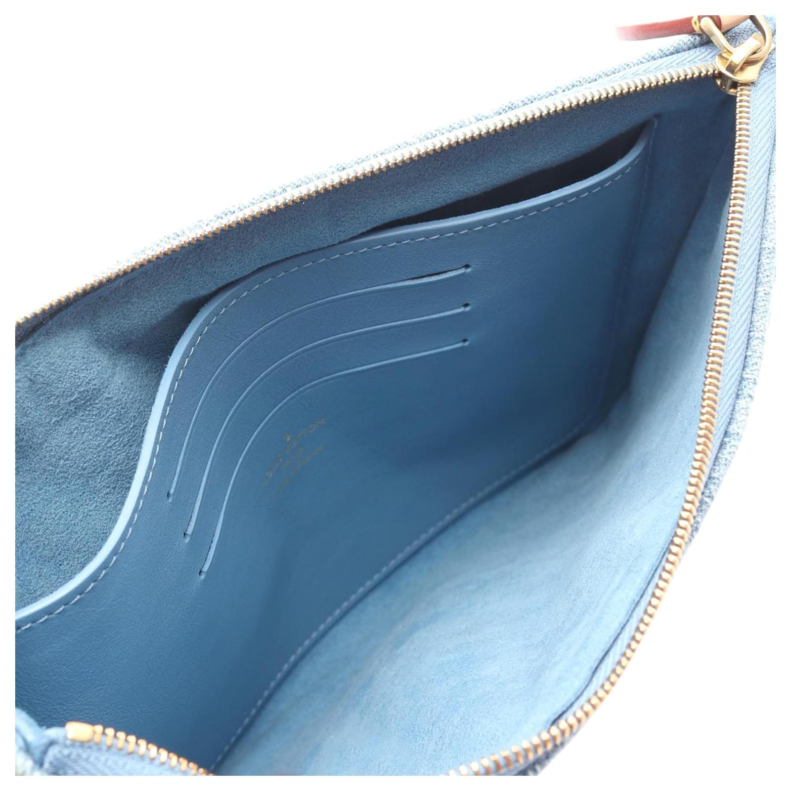 Louis Vuitton Blue Embroidered Monogram Denim New Wave Zipped Pochette Cloth ref.2429674