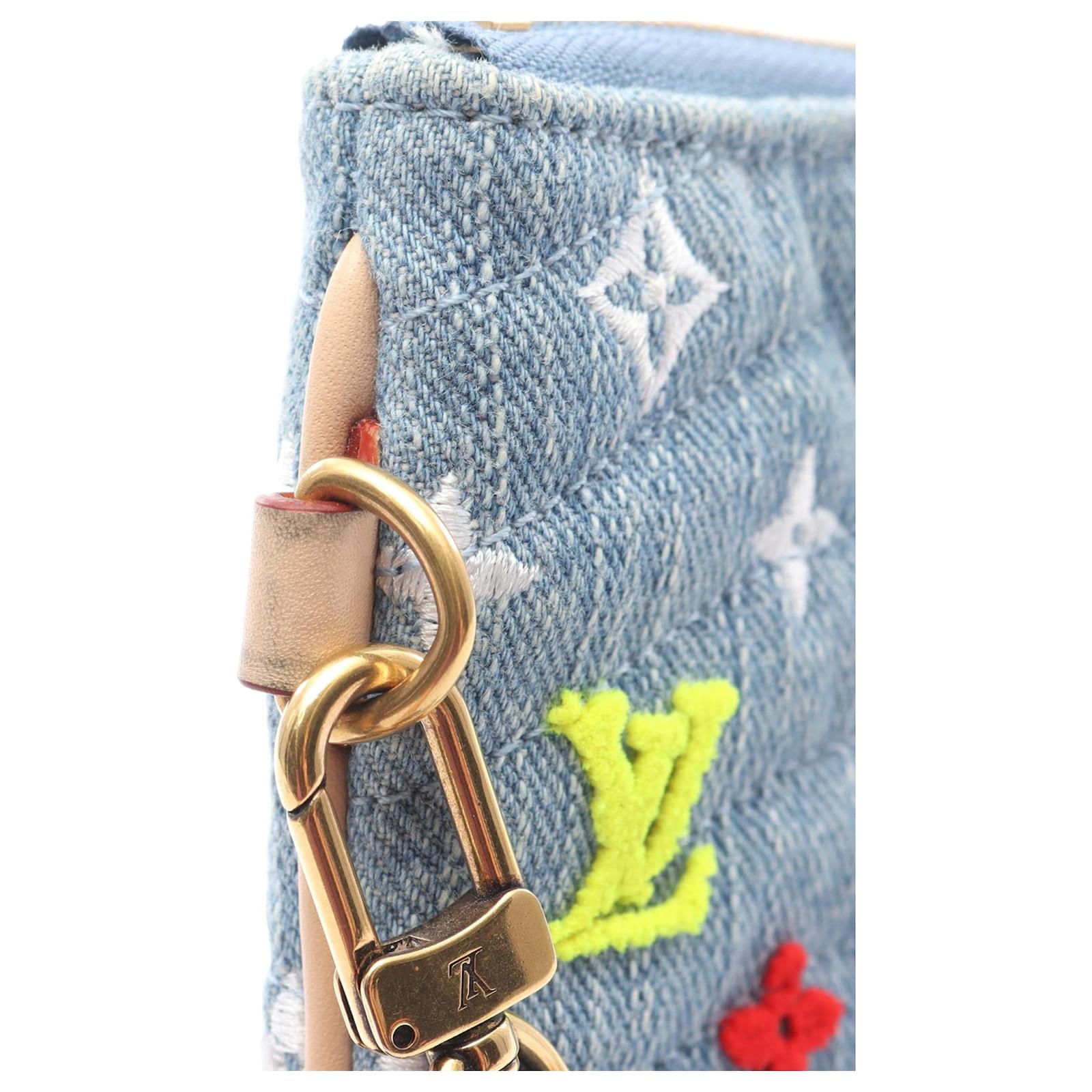 Louis Vuitton Blue Embroidered Monogram Denim New Wave Zipped Pochette Cloth ref.2429674
