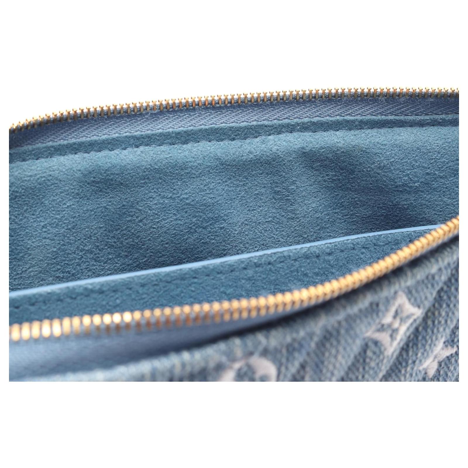 Louis Vuitton Blue Embroidered Monogram Denim New Wave Zipped Pochette Cloth ref.2429674
