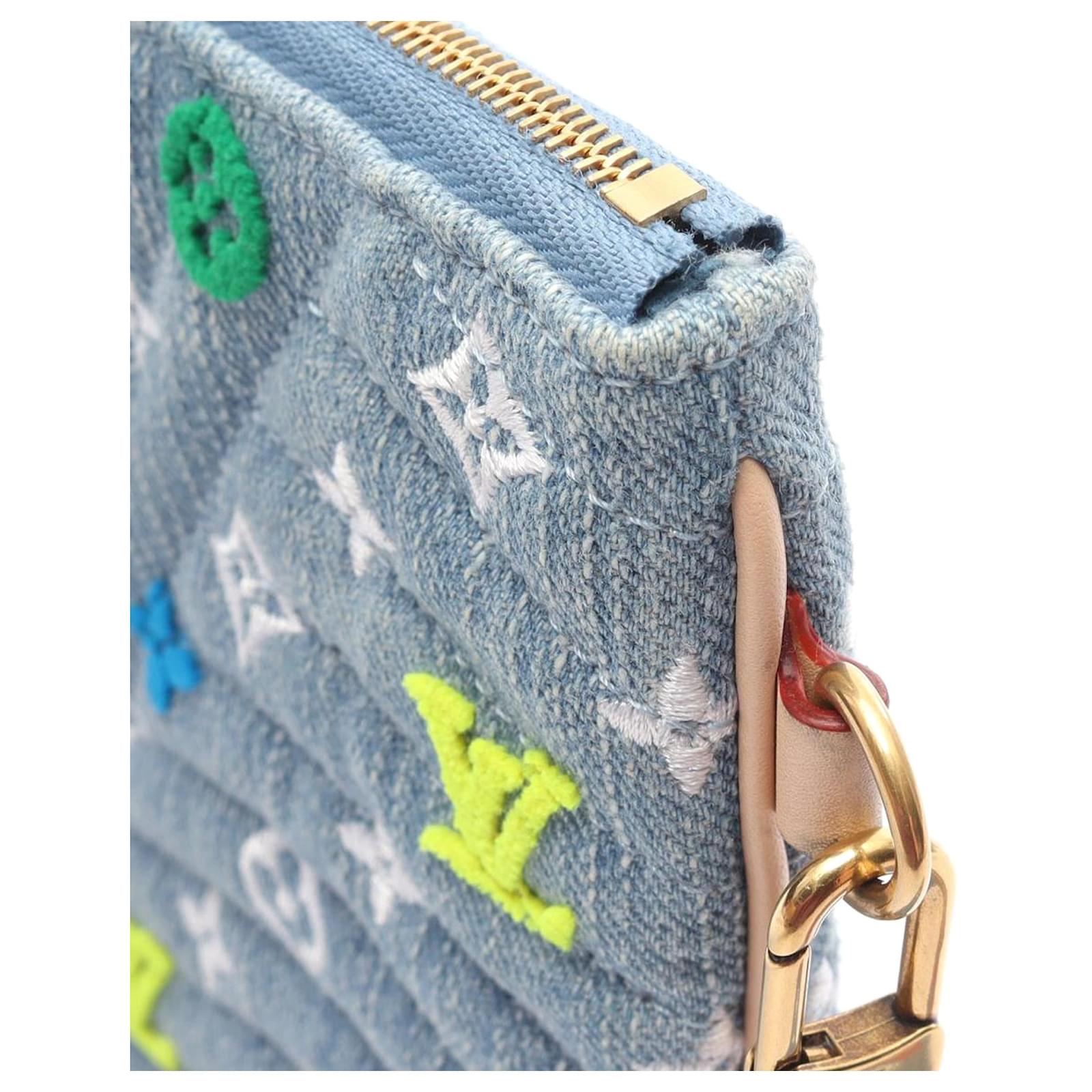 Louis Vuitton Blue Embroidered Monogram Denim New Wave Zipped Pochette Cloth ref.2429674