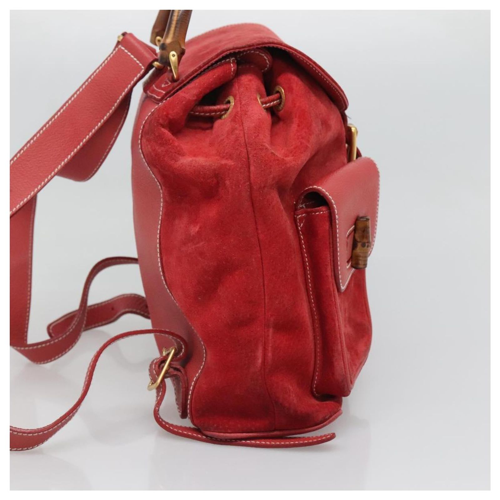 GUCCI Bamboo Backpack Suede Red Gold 003 2058 0030 Auth th6356 GUCCI Bamboo Backpack Suede Red Gold 003 1998 0030 Auth  main image 4