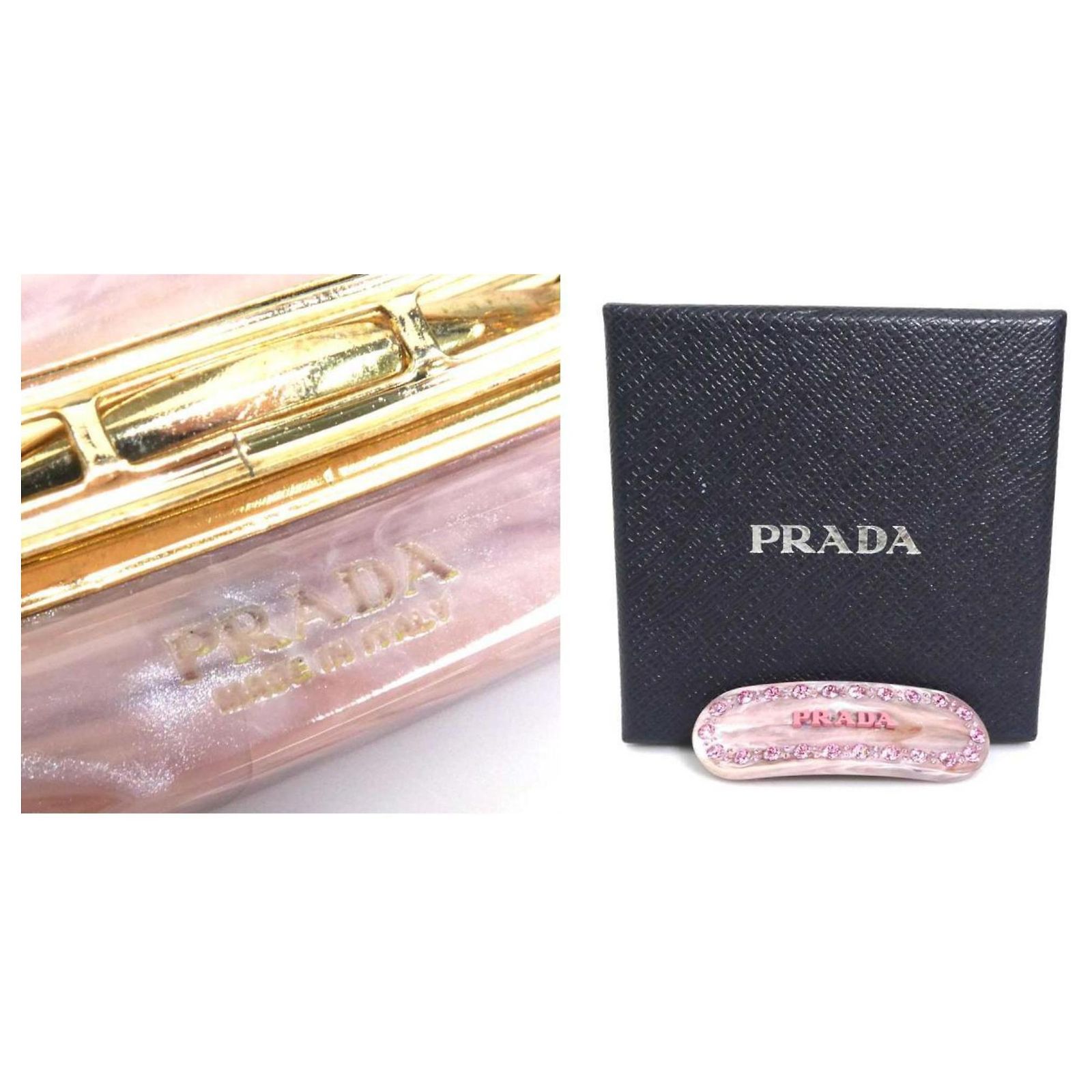 Auth PRADA Barrette Hair Clip Pink/Gold Resin/Metal Gold Metal hair clip | PRADA - United States main image 2