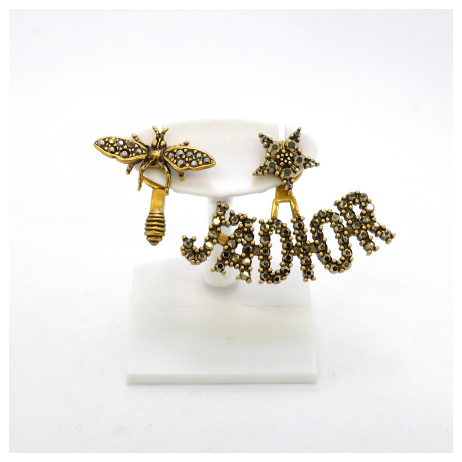 Christian Dior J'Adior Star-Shaped Bee Earrings Black Golden Gold