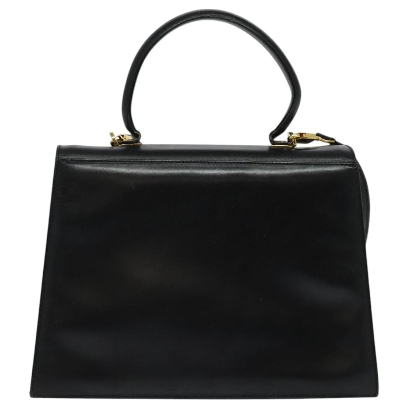 Salvatore Ferragamo Gancini Hand Bag Leather 2way Black Gold Auth 