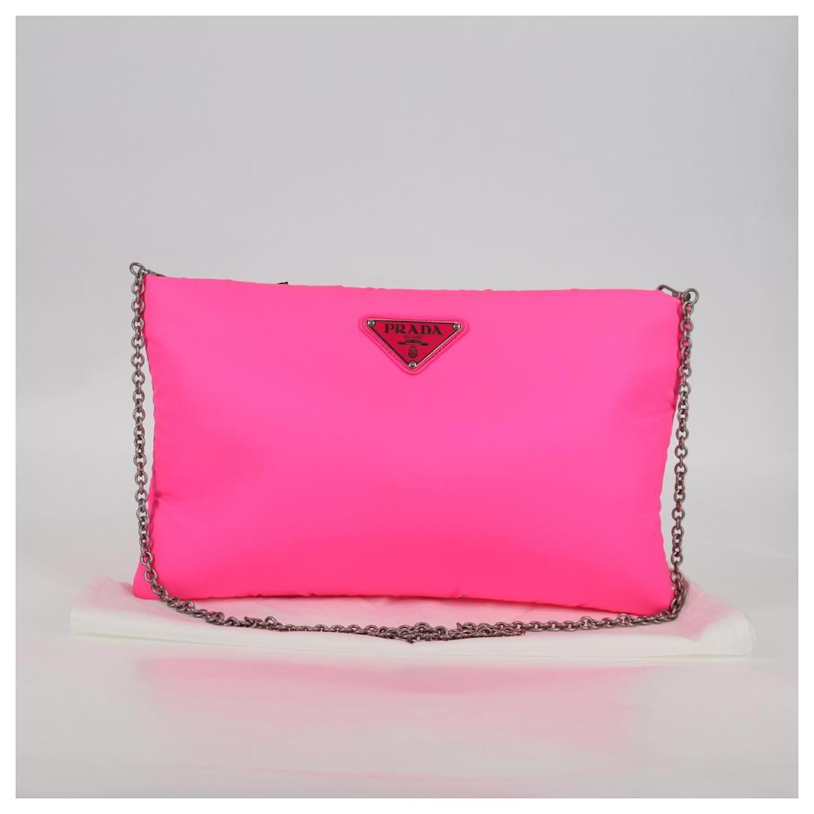 PRADA Chain Shoulder Bag Nylon Pink Silver Auth 134961M Silvery