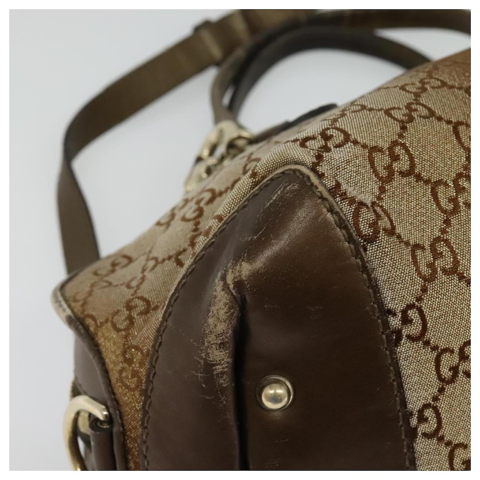GUCCI Heart Bit GG Canvas Hand Bag 2way Brown Gold 269955 Auth
