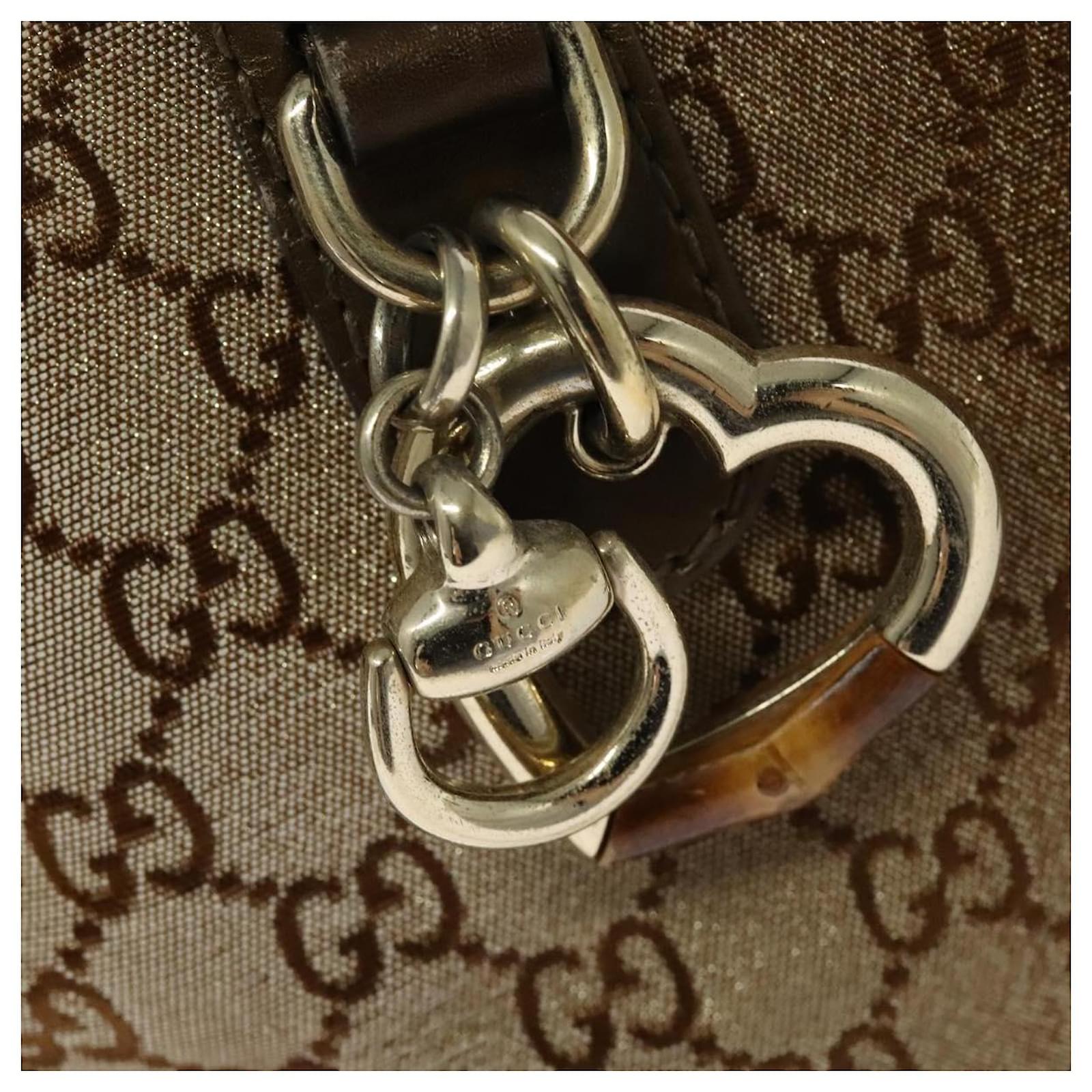 ぐうぴた GUCCI Heart Bit GG Canvas Hand Bag 2way Brown Gold 269955 Auth