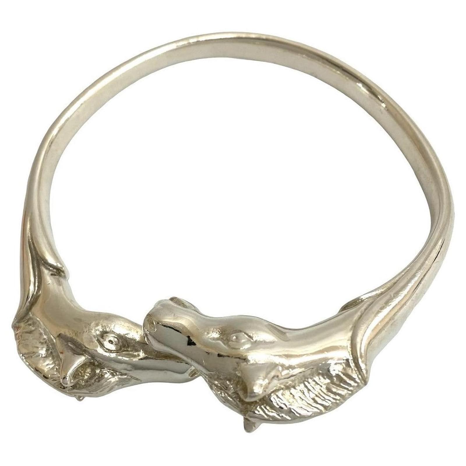 Hermès Hermes Cheval Double Head Bracelet Bangle Silvery Metal ref