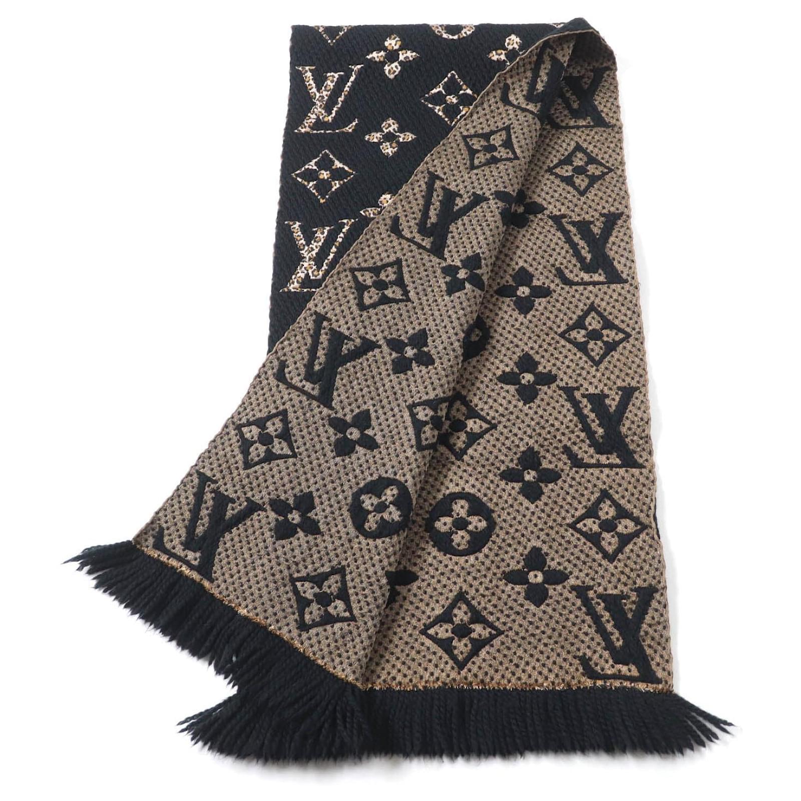Louis Vuitton Escharpe Giant Monogram Jungle Wool Silk Scarf Black