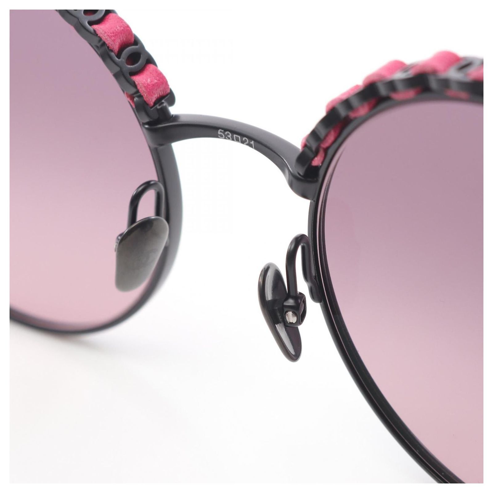 Chanel Coco Mark Leather Metal Sunglasses Black Pink ref 