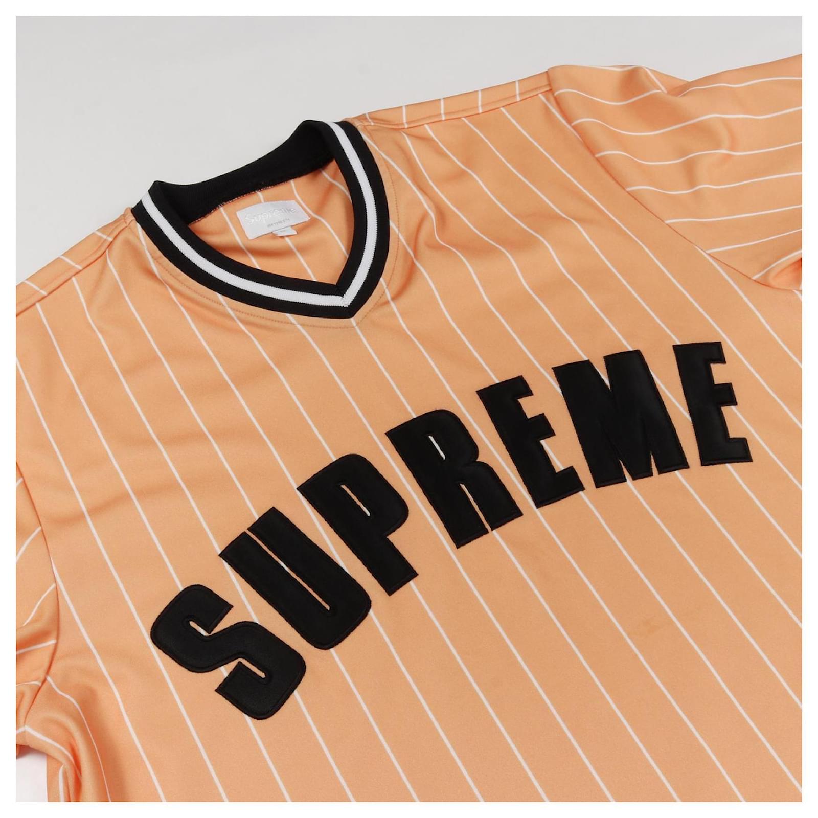 Supreme Pinstripe Baseball Jersey Cotton Top Black White Orange