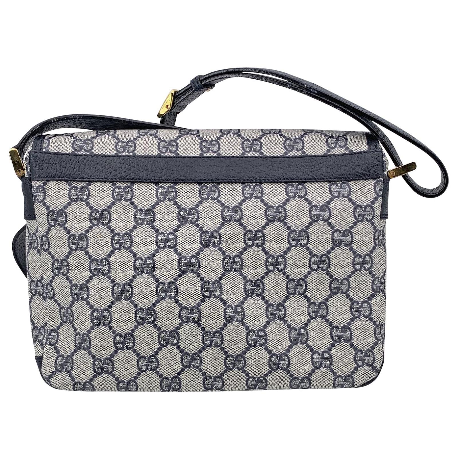 Gucci Vintage Navy Blue Monogram Canvas Flap Shoulder Bag Cloth