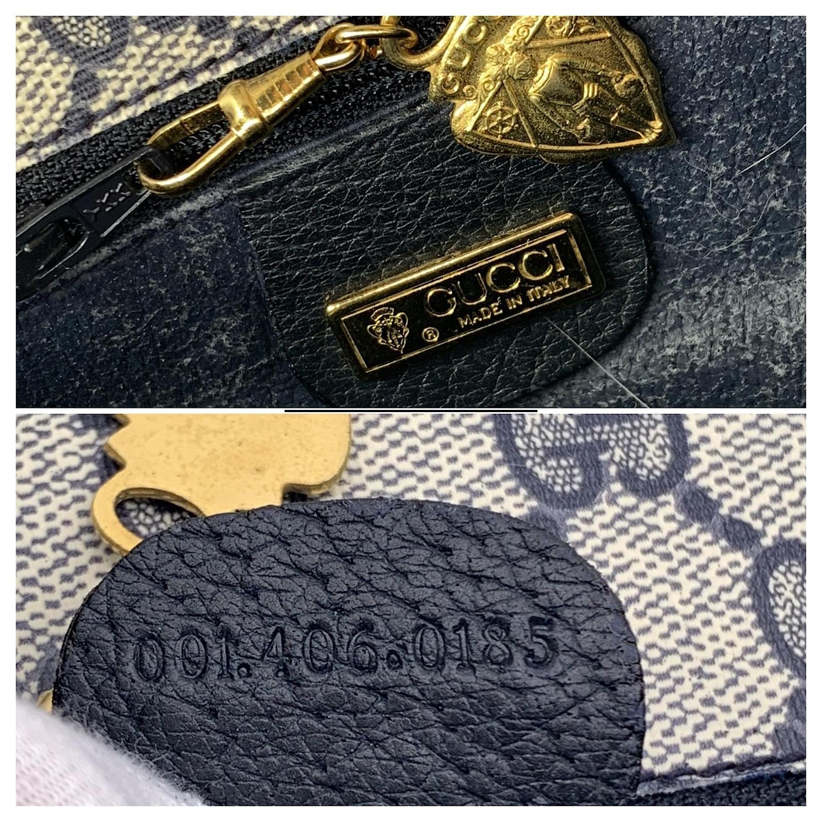 Gucci Vintage Navy Blue Monogram Canvas Flap Shoulder Bag Cloth