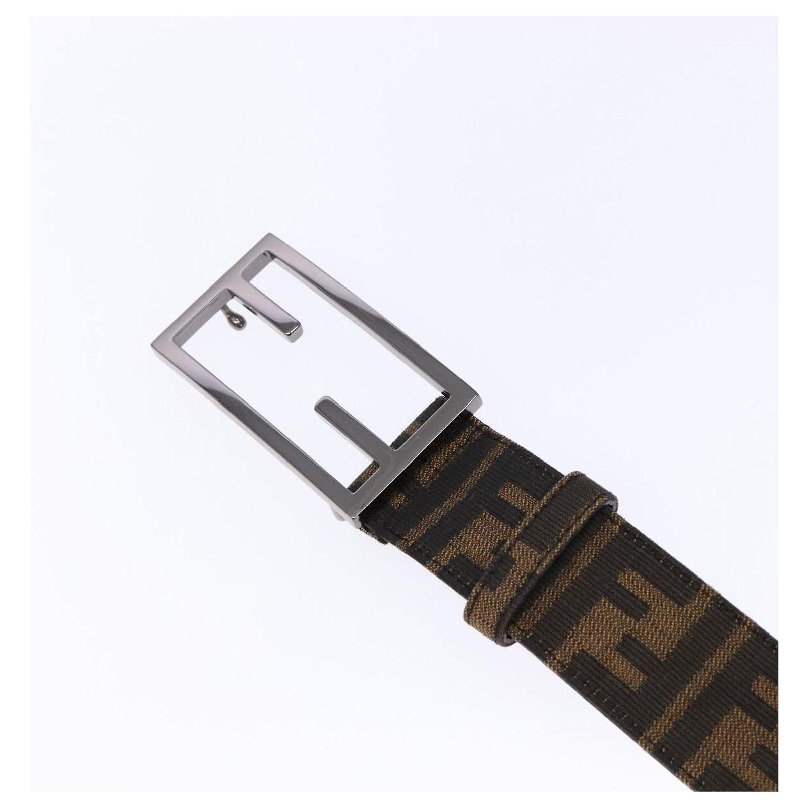 FENDI Zucca Canvas Belt Black Brown Auth 133498 Leather ref  display picture 3