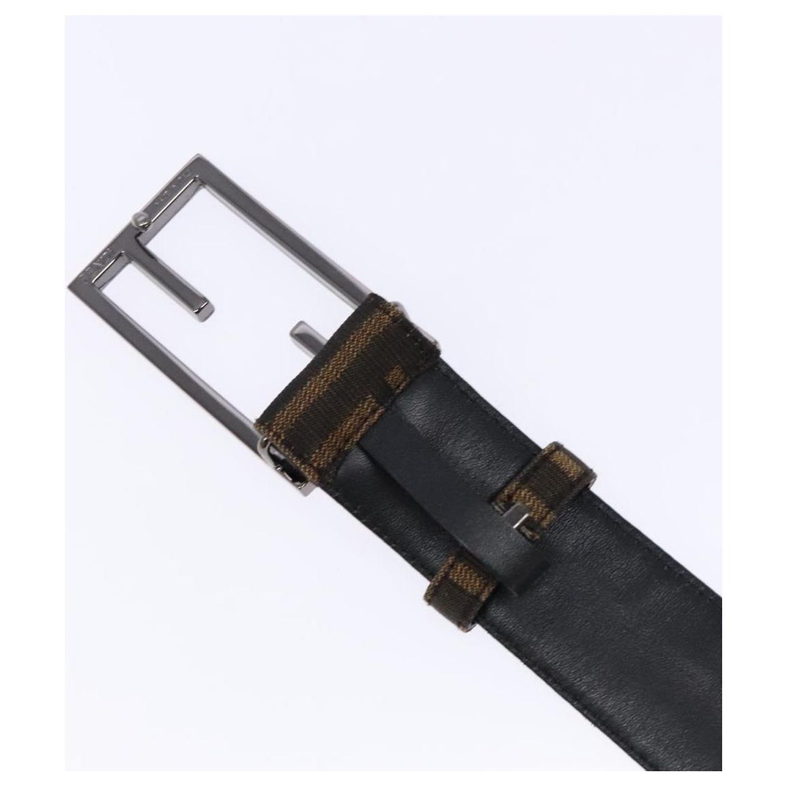 FENDI Zucca Canvas Belt Black Brown Auth 133498 Leather ref 