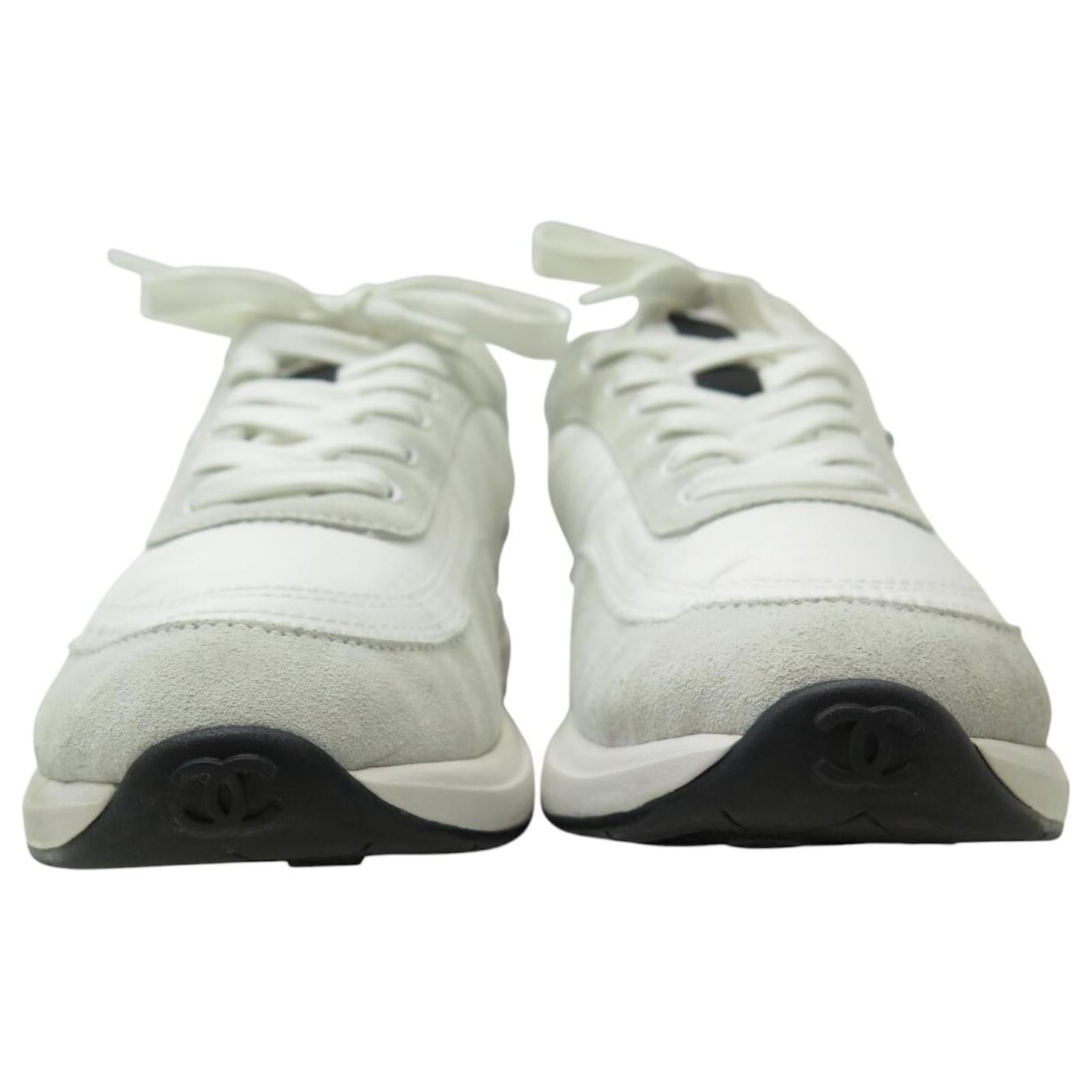 CHANEL G37122 TRAINER LOGO CC 39.5 SNEAKERS WHITE SHOES Cloth ref