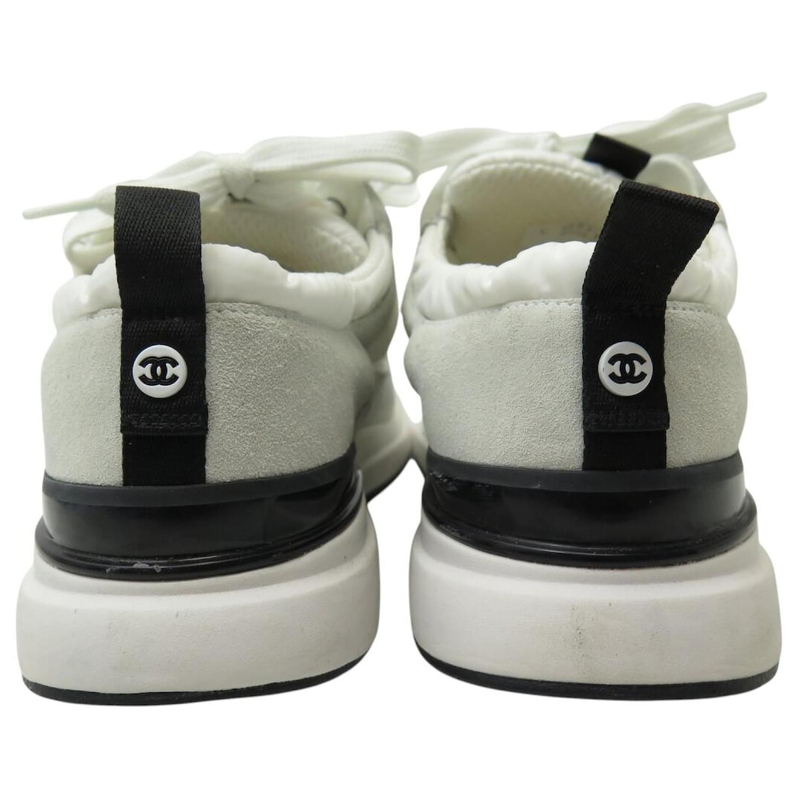 CHANEL G37122 TRAINER LOGO CC 39.5 SNEAKERS WHITE SHOES Cloth ref