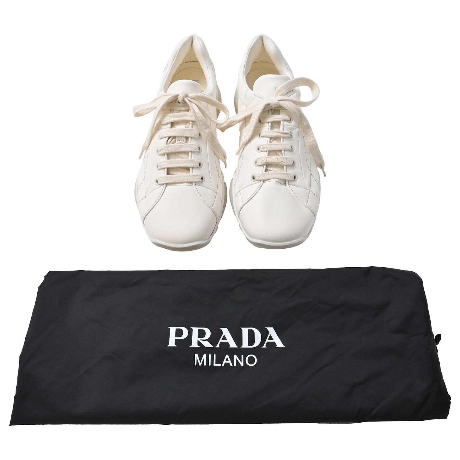 Prada Sneakers in Ivory Nappa Leather White Cream ref