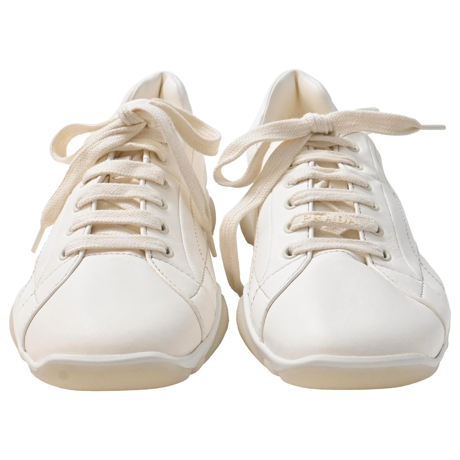 Prada Sneakers in Ivory Nappa Leather White Cream ref