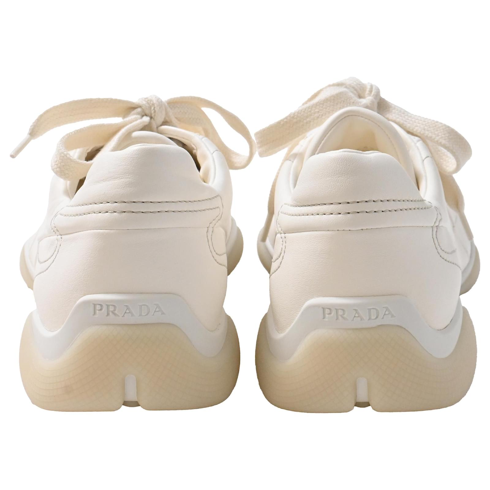 Prada Sneakers in Ivory Nappa Leather White Cream ref Prada Sneakers in Ivory Nappa Leather White Cream ref