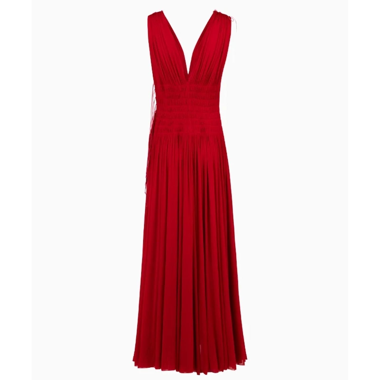 alaia dress red LINEN-BLEND BELTED DRESS-14 (US)